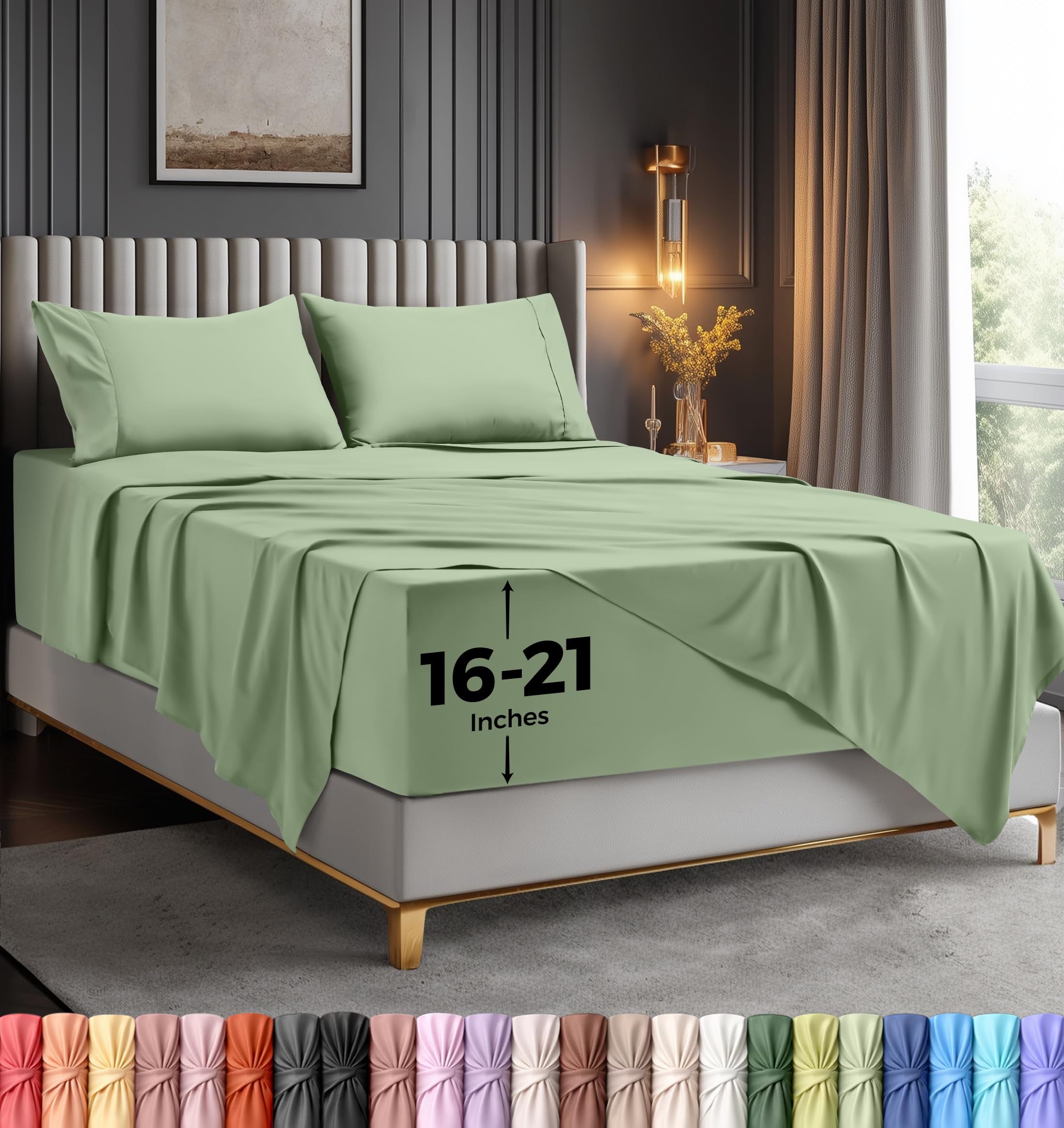 Utopia Bedding Juego de sábanas tamaño Queen, 4 Piezas de Microfibra Suave de Lujo con Bolsillos Profundos, Fundas de Almohada Bordadas, sábana Bajera con Bolsillo de Almacenamiento Lateral, sábana