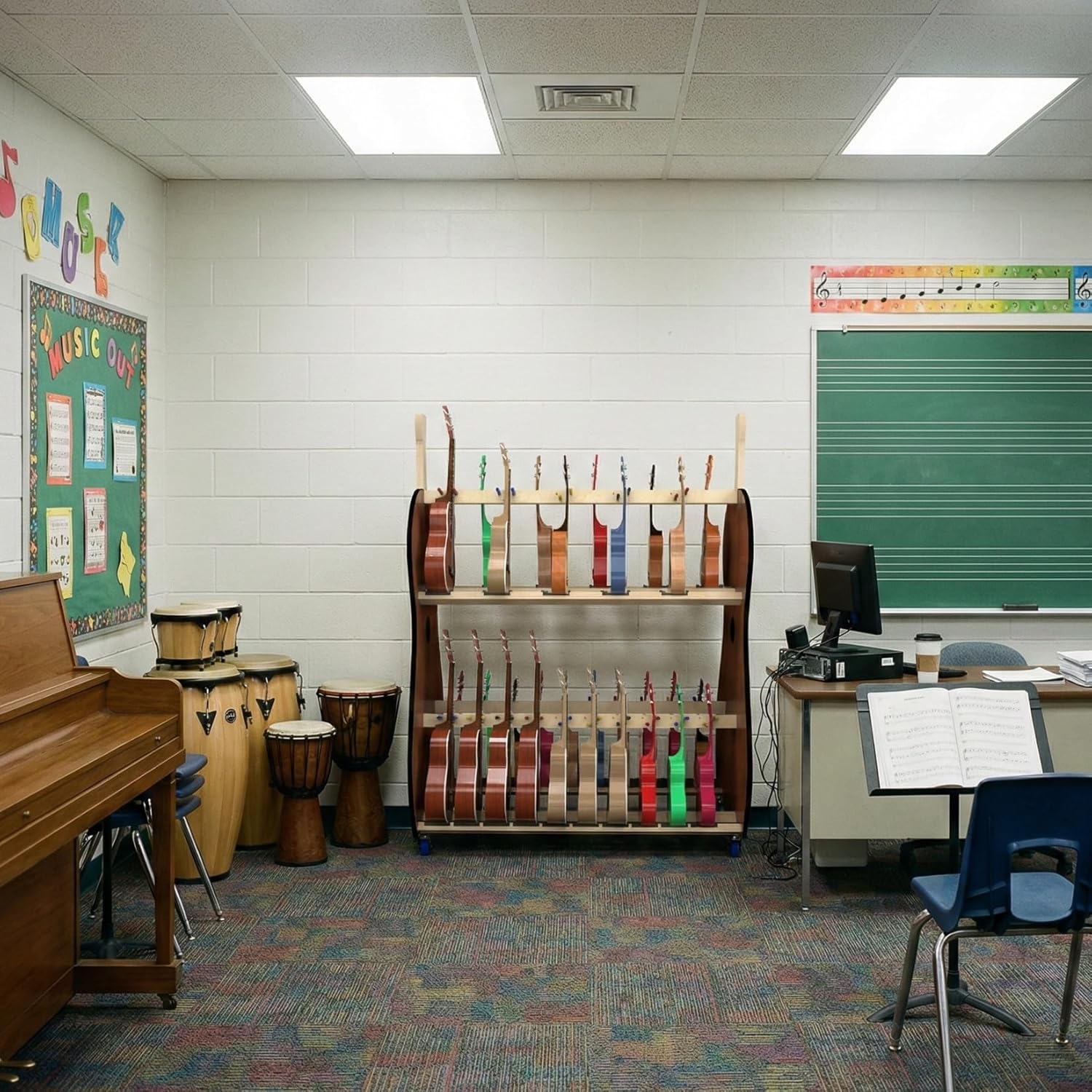 Mobile Ukulele Storage Cart for Schools (Holds 30) - The Band Room | Music Classroom Rack | Made in U.S.A.