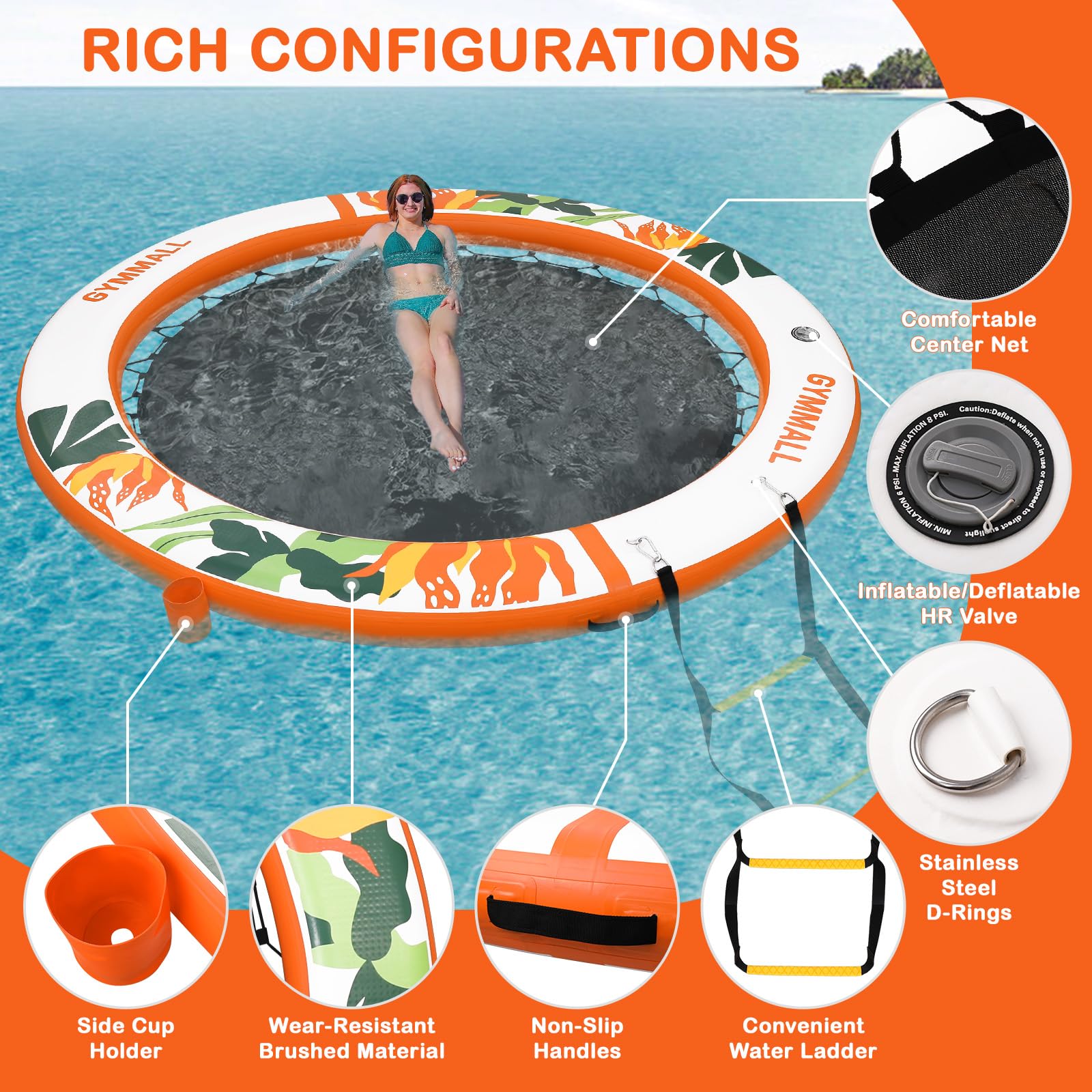 Piattaforma Galleggiante Gonfiabile per Piscina Adulti, Galleggianti Piscina Gonfiabili Ciambella Gonfiabile Rotonda, 240cm Amaca Acquatica Lettino Piscina con Scaletta e Portabicchieri