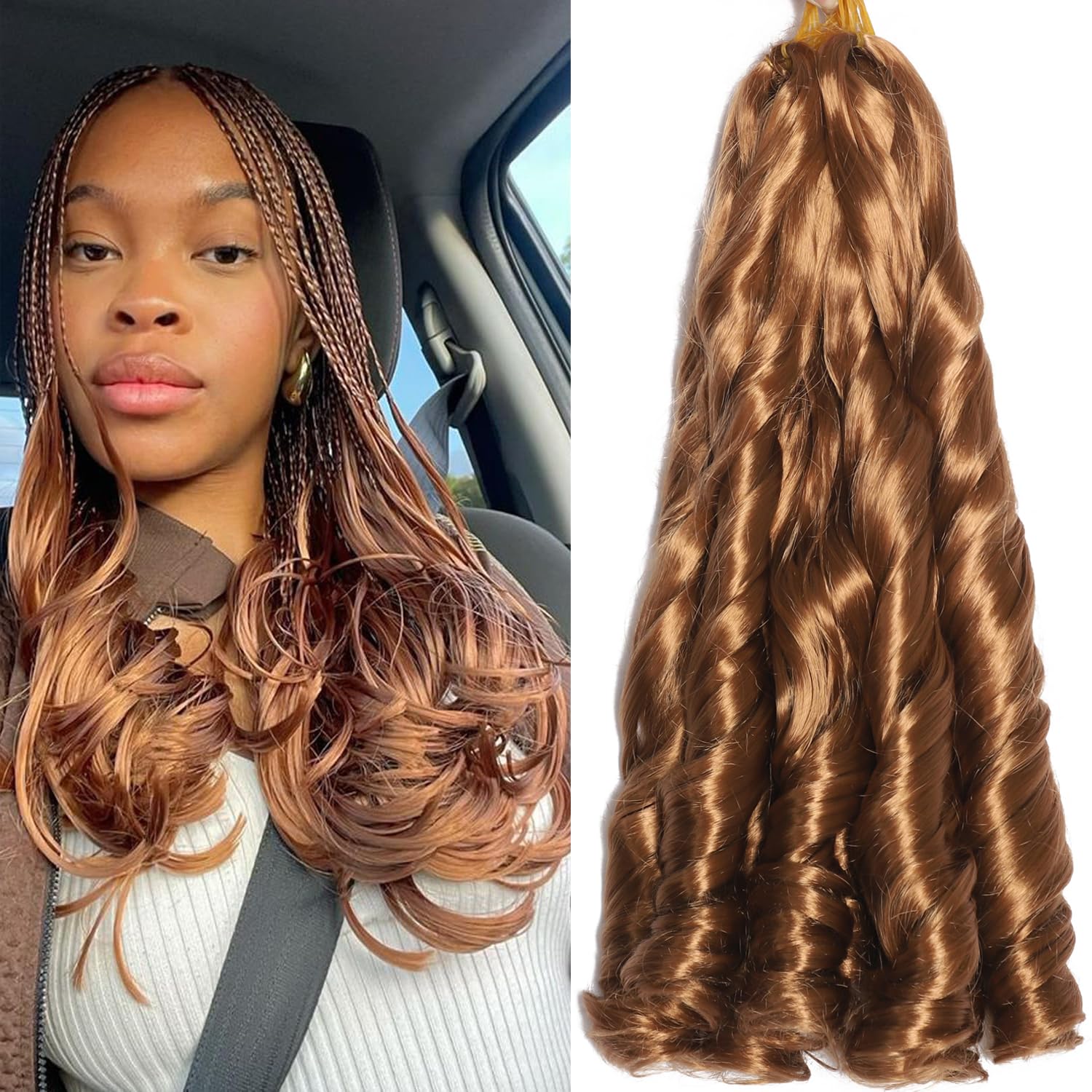 French Curl Braiding Hair 18 Inch 8 Packs Curly Braiding Hair Pre Stretched French Curl Crochet Braids extensions for braiding (30#