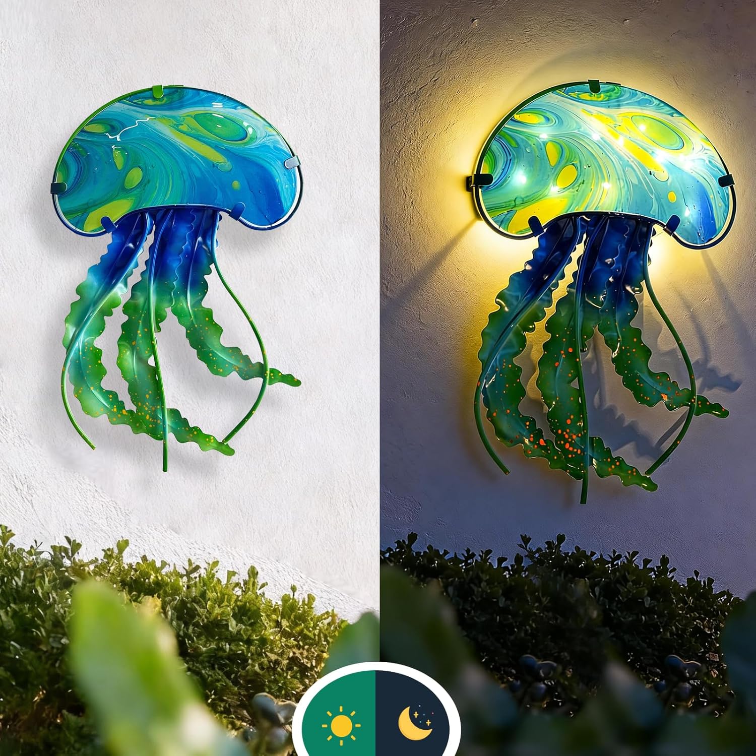 LIFFY Jellyfish Decor Ocean Nautical Beach Wall Decor Fish Wall Art Outdoor Indoor Hanging Jellyfish with LED Fairy Lights for Patio,Garden,Yard,Pool,Beach,Home Gift