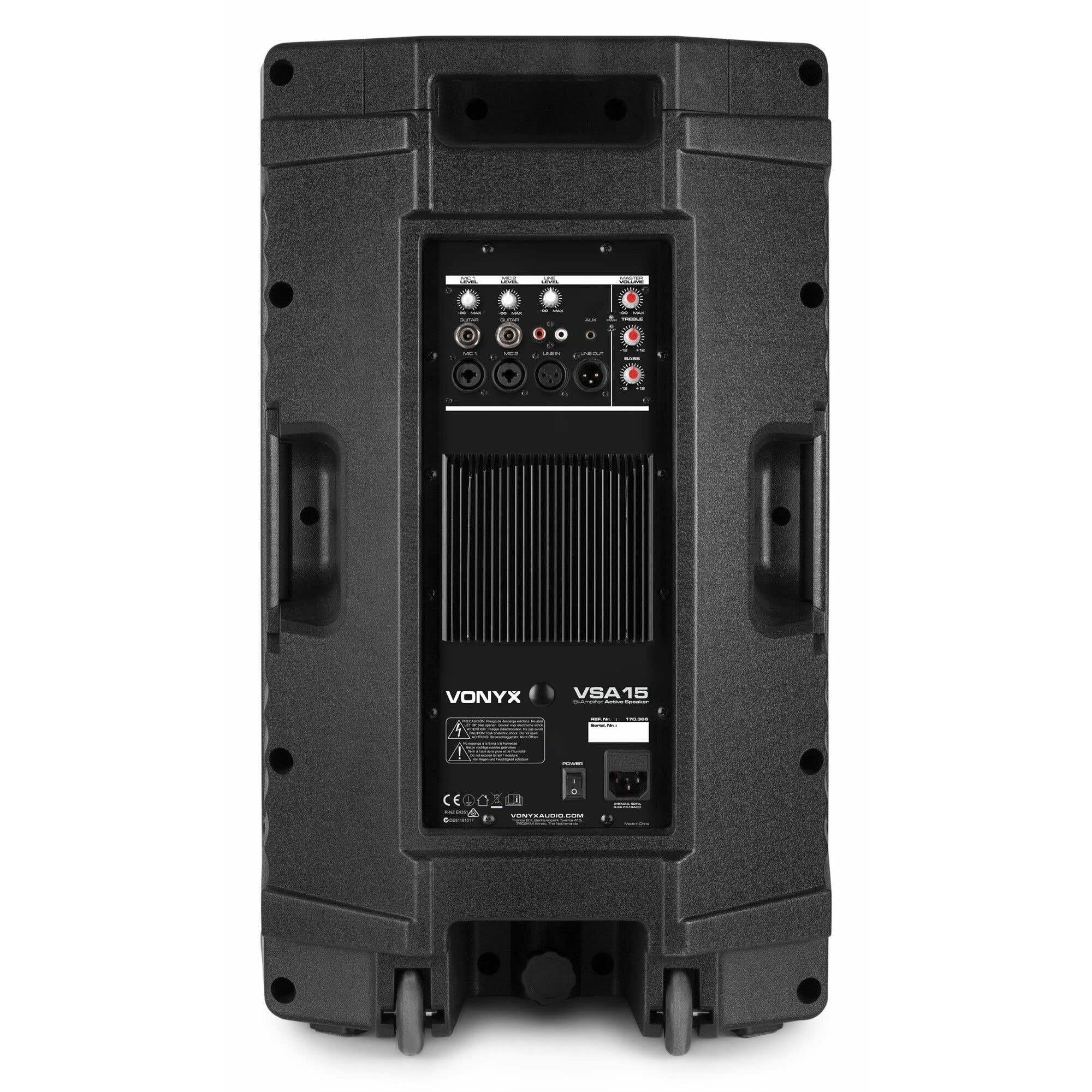 VONYX VSA15 Enceinte Active Amplifiée 15" - Puissance 1000 Watts Max, Entrées Guitare, Ligne et Micro, Moniteur de Scène, Structure Robuste Idéale pour Le Transport et Une Utilisation Mobile