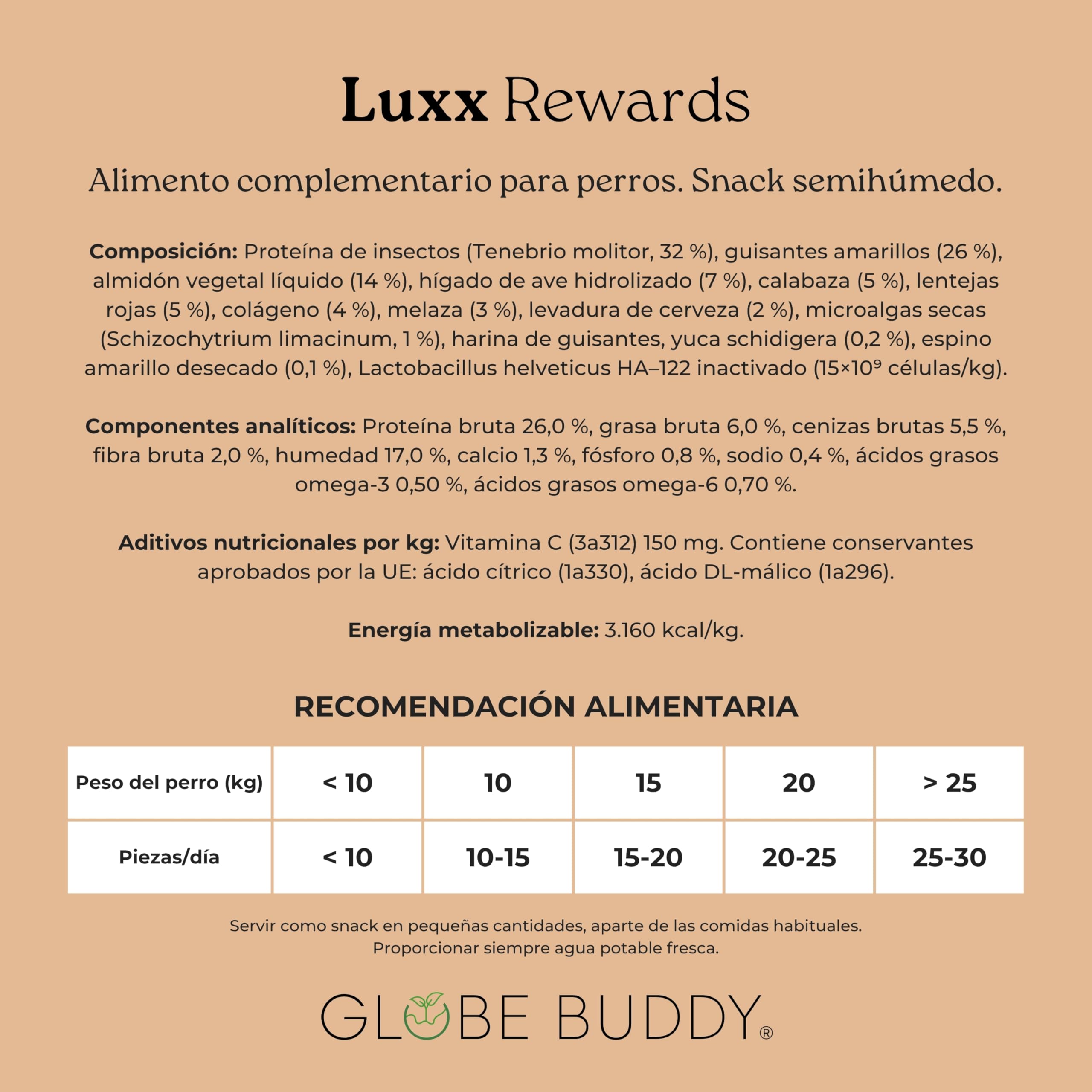 Luxx Rewards – Pack 10×150 g – Snacks Hipoalergénicos sin Cereales con Proteína de Insectos para Perros – Apoyo a Movilidad e Inmunidad – Premios Super Premium