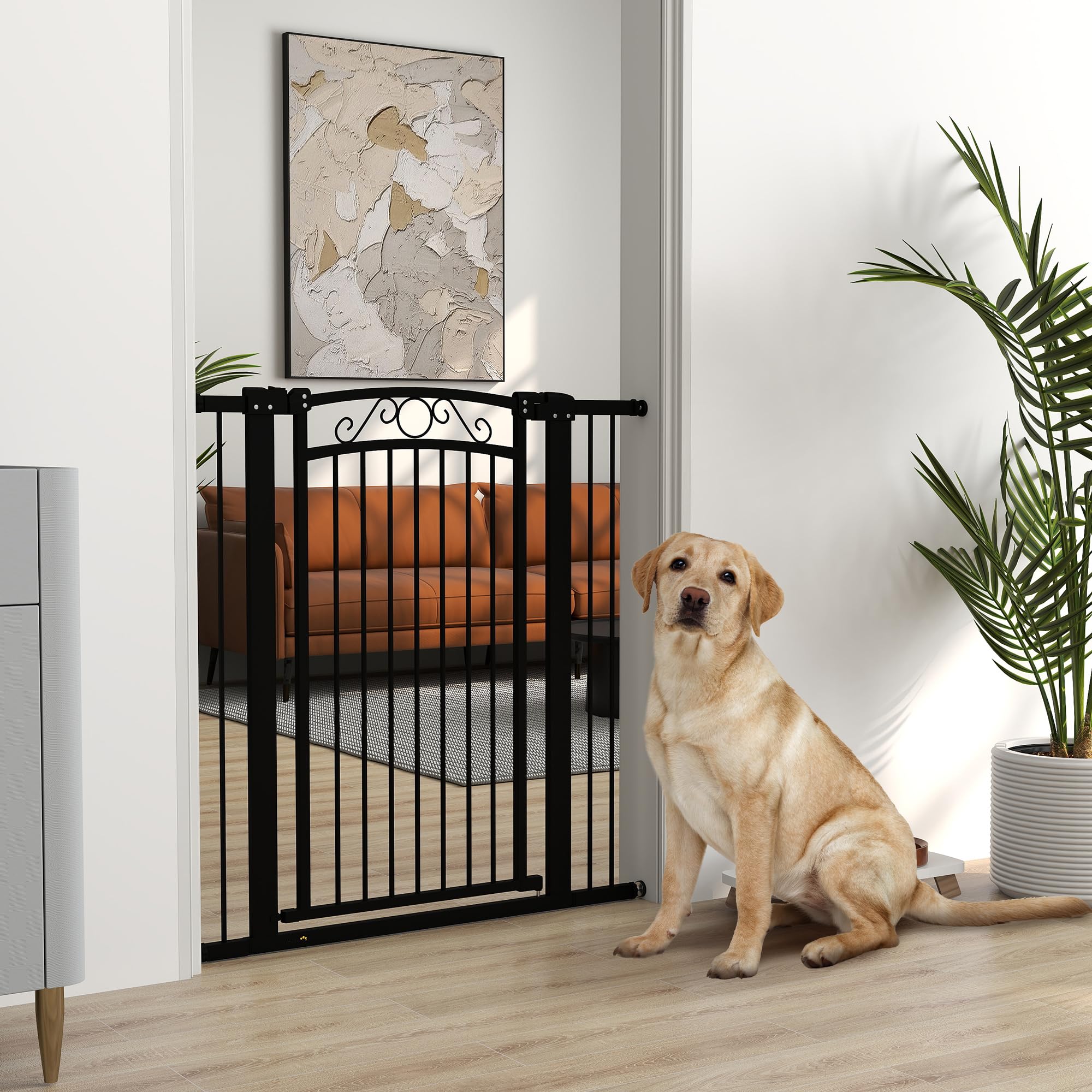 Barriera per cane PawHut Cancelletto regolabile 76-104 cm Barriera di sicurezza cane con 2 estensioni e doppia chiusura per scale e porte Nero