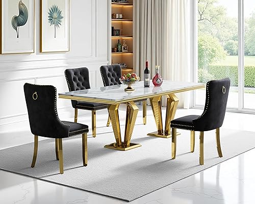 Miniatura 26 de Juego de mesa de comedor de mármol sintético, 7 piezas, juego de mesa de cocina y comedor para 6, mesa de comedor rectangular blanca de 70 pulgadas