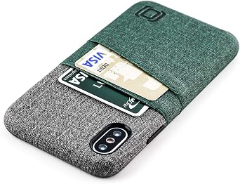 Dockem Luxe Wallet Case for iPhone X/XS Slim Minimalist Case w/ 2 Credit Card Holder Slots UltraGrip Canvas Style Synthetic Leather Green and Grey