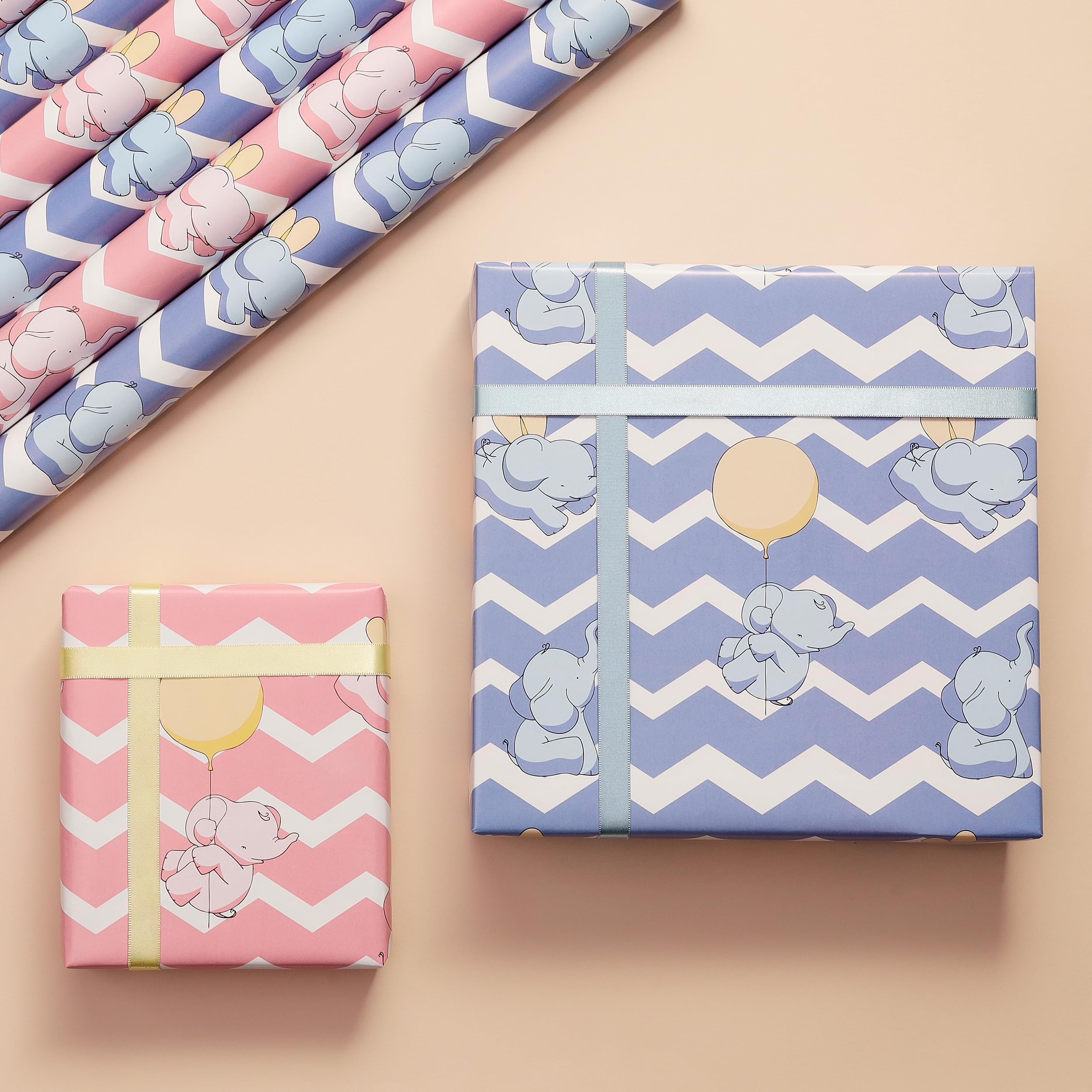 Pink Paper Co. Reversible Gift Wrapping Paper Sheets for Kids with name stickers (Pack of 5), Multicolour