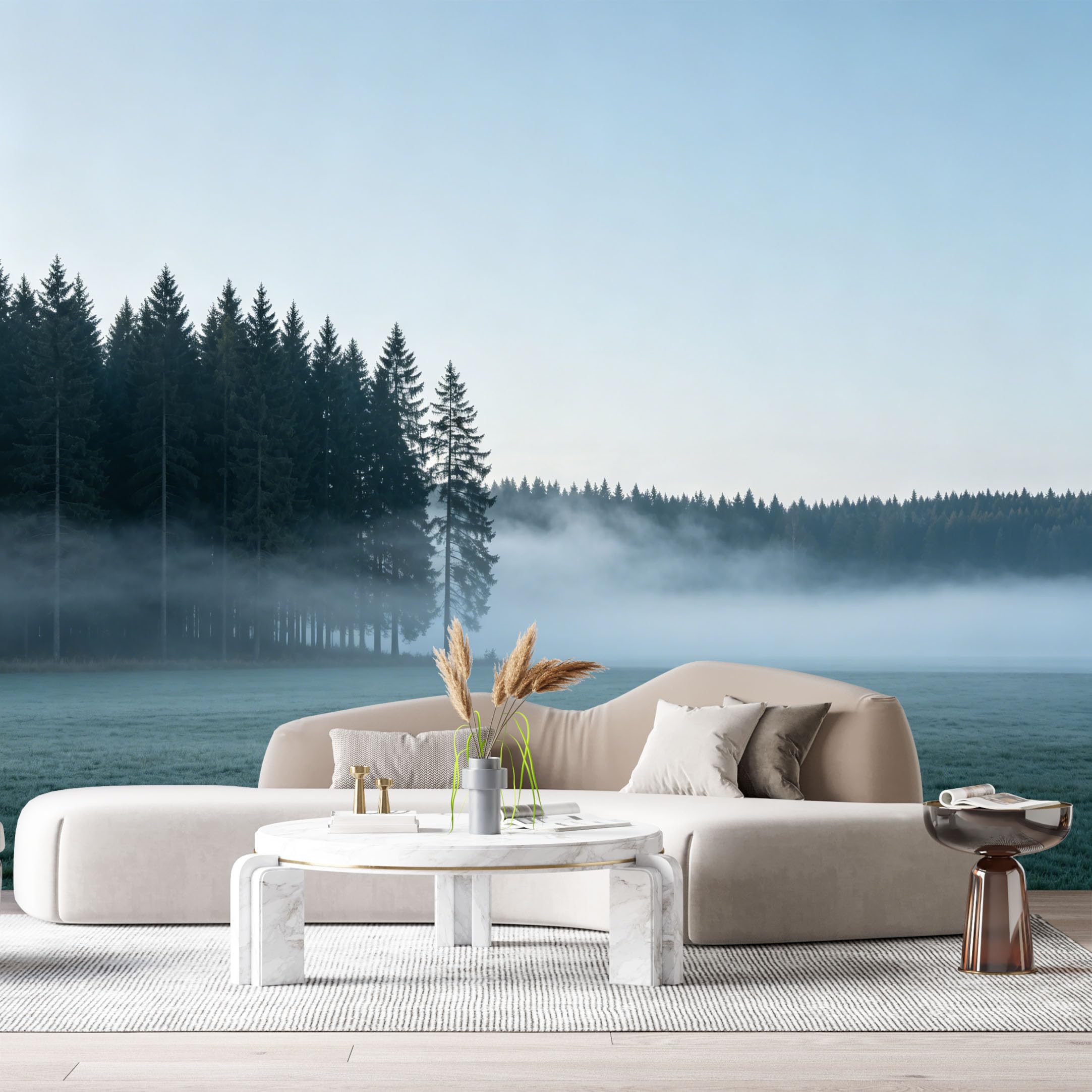 Custom Size Wall Murals Misty Forest Landscape Morning Fog Pine Trees SelfAdhesive Wall Fabric Removable Large Wallpaper for Photo Living Room