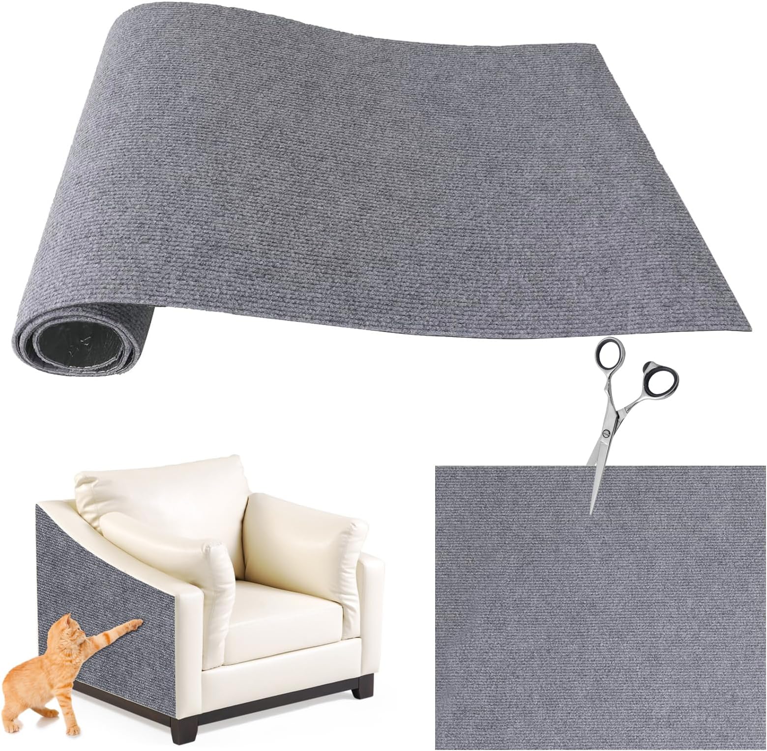 Self Adhesive Cat Scratching Mat,Wall Mounted Anti Scratch for Cat Climbing Wall,DIY Cat Scratch Mat, Furniture Scratch Protector Cat Scratch Pad Ideal for Floors,Sofas,Chair (Grey, 40x200cm)