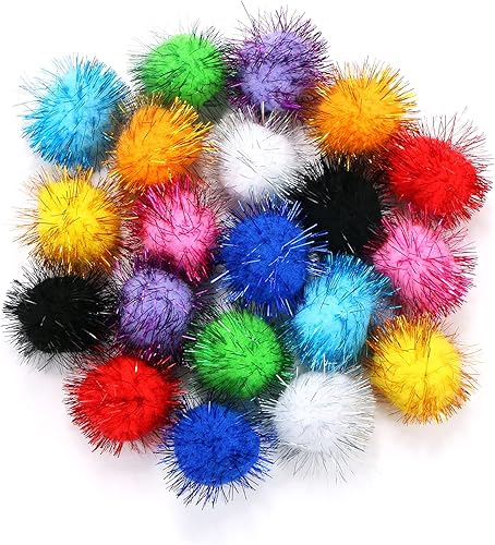 CABAX Bolas brillantes de colores surtidos de 1.8 pulgadas, pompones de oropel con purpurina para gatos y gatitos, juguetes de bricolaje para