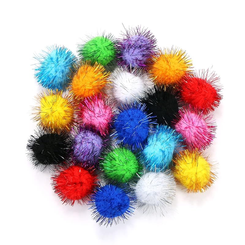 Bolas brilhantes para gatos CABAX com pompons de tinsel em cores sortidas, 20 unidades