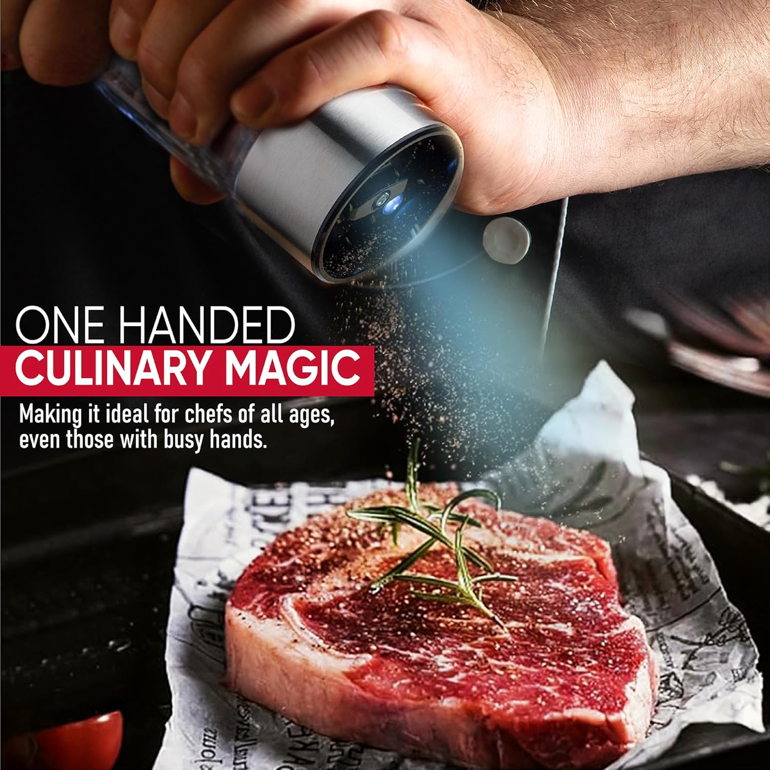 Rechargeable Salt & Pepper Grinder Set - Auto Electric Grinder with 6 Coarseness Levels, LED Light, Push Button Operation, Lithium Power USB-C Charging, Great Kitchen Gadget Gift.