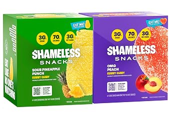 Shameless Snacks Sour Punch Duo OMG Peach & Sour Pineapple Punch Bundle Low Sugar Gummy Candy - Vegan, Gluten-Free, Low-Calorie Gummies