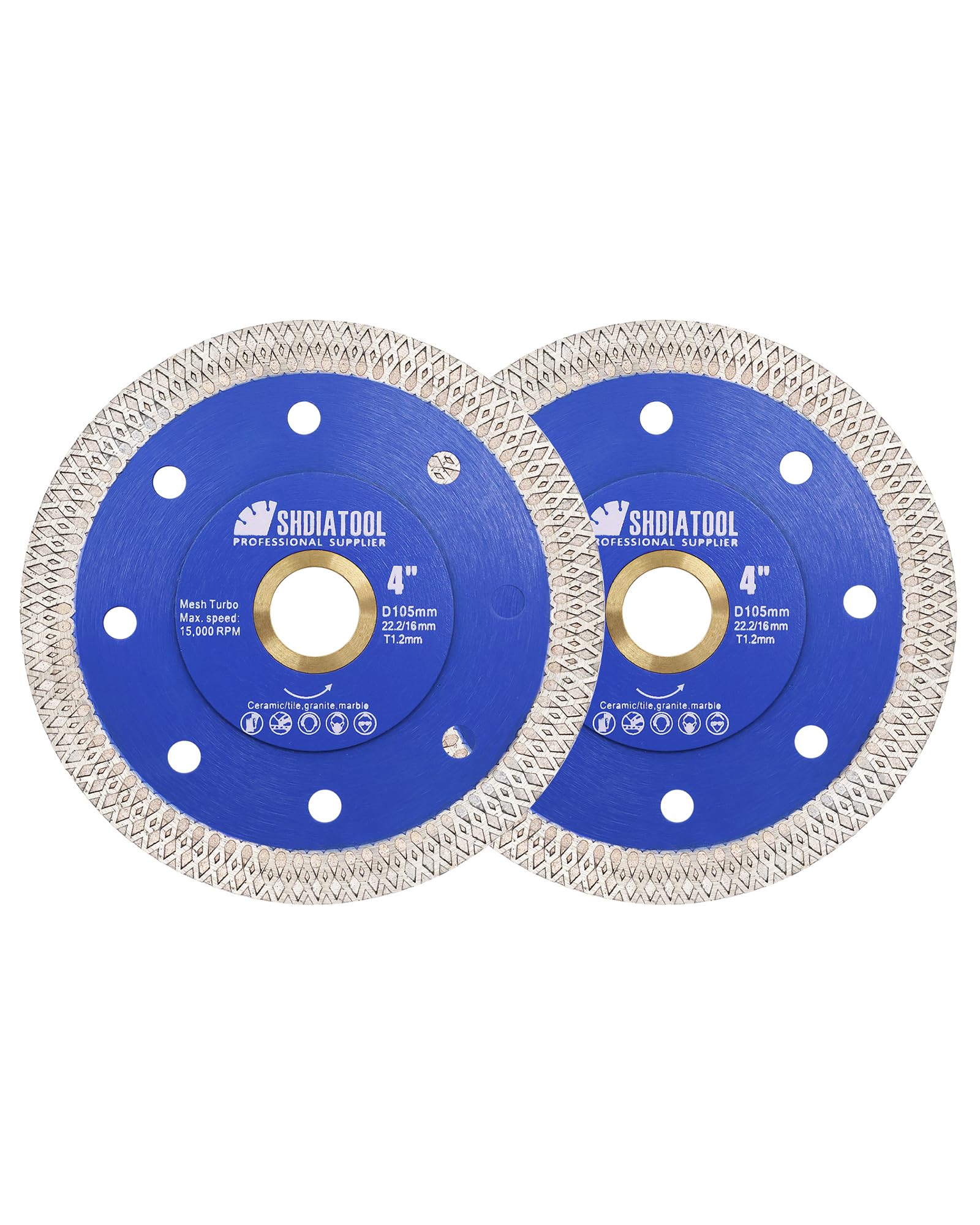 SHDIATOOL 4-Inch/105mm Diamond Saw Blade (2-Pack) for Porcelain Tile, Ceramic, Granite, Marble, and Brick – Super Thin X Turbo Segments for Fast,