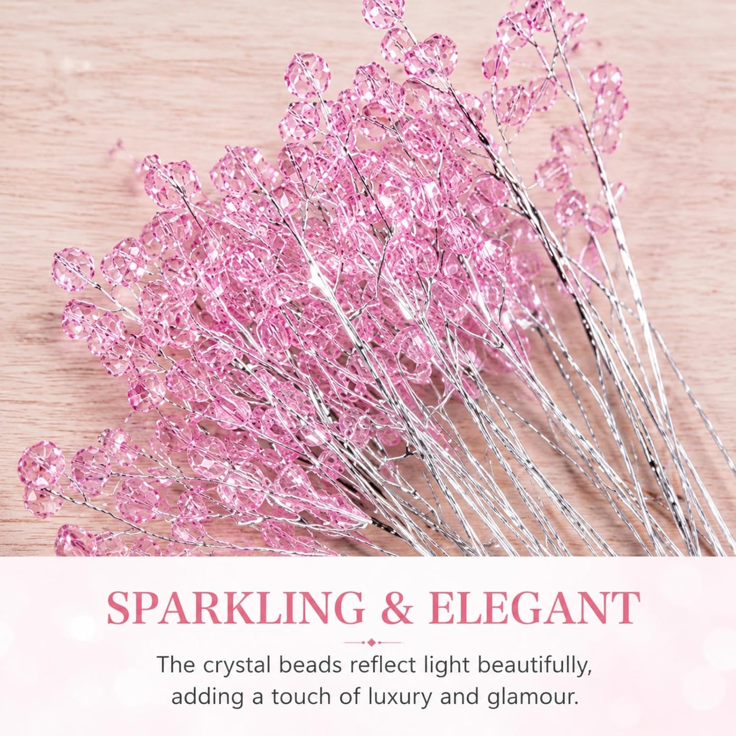 Crowye 50 Pcs Crystal Picks for Christmas Tree, 12 Inch, Pink