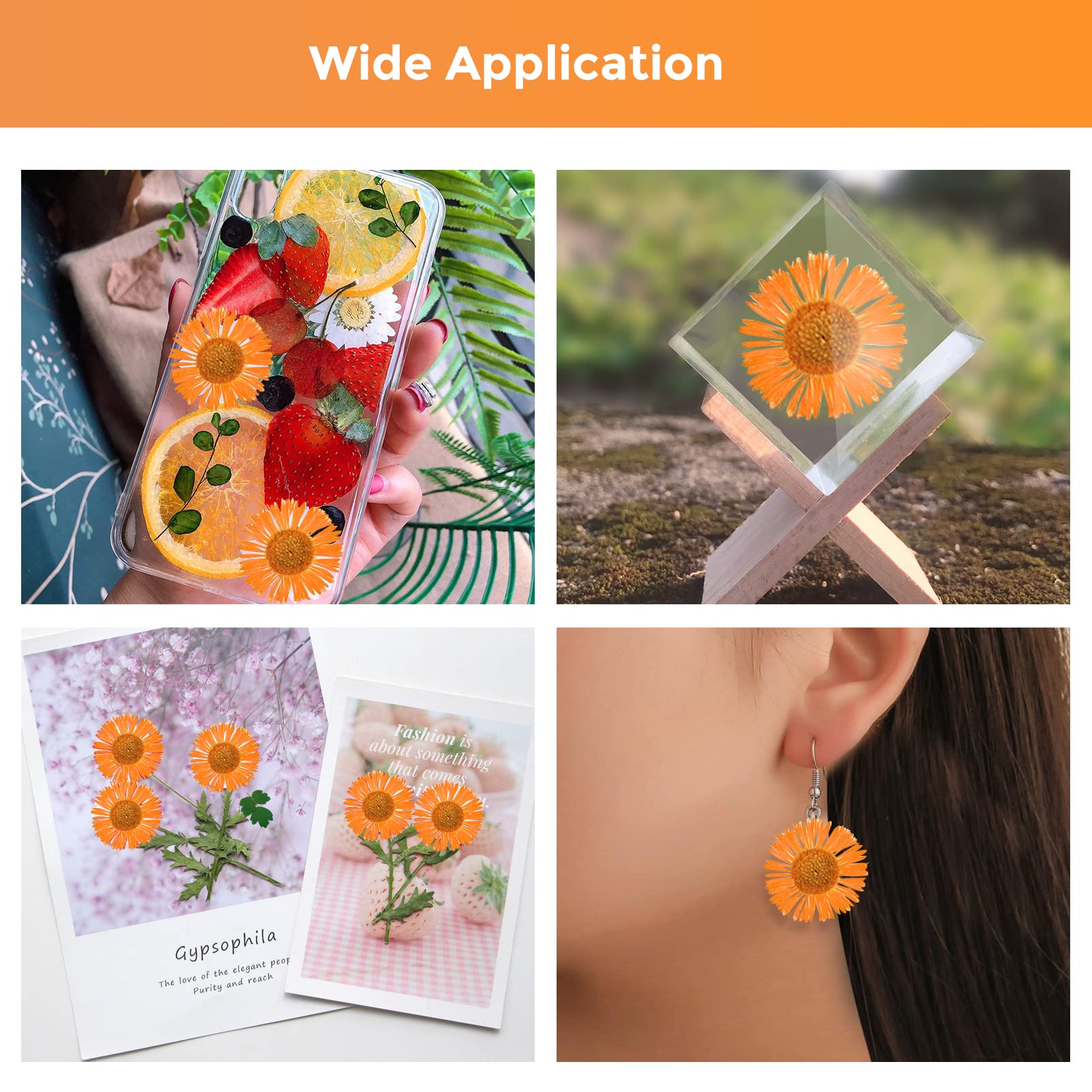 60 Stück getrocknete Blumen für Harz, orangefarbene gepresste trockene Nadel, Chrysanthemen-Blumen für Kerzenherstellung, Schreibtischlampe, Basteln, Schmuck, Handyhüllen, Hausdekoration