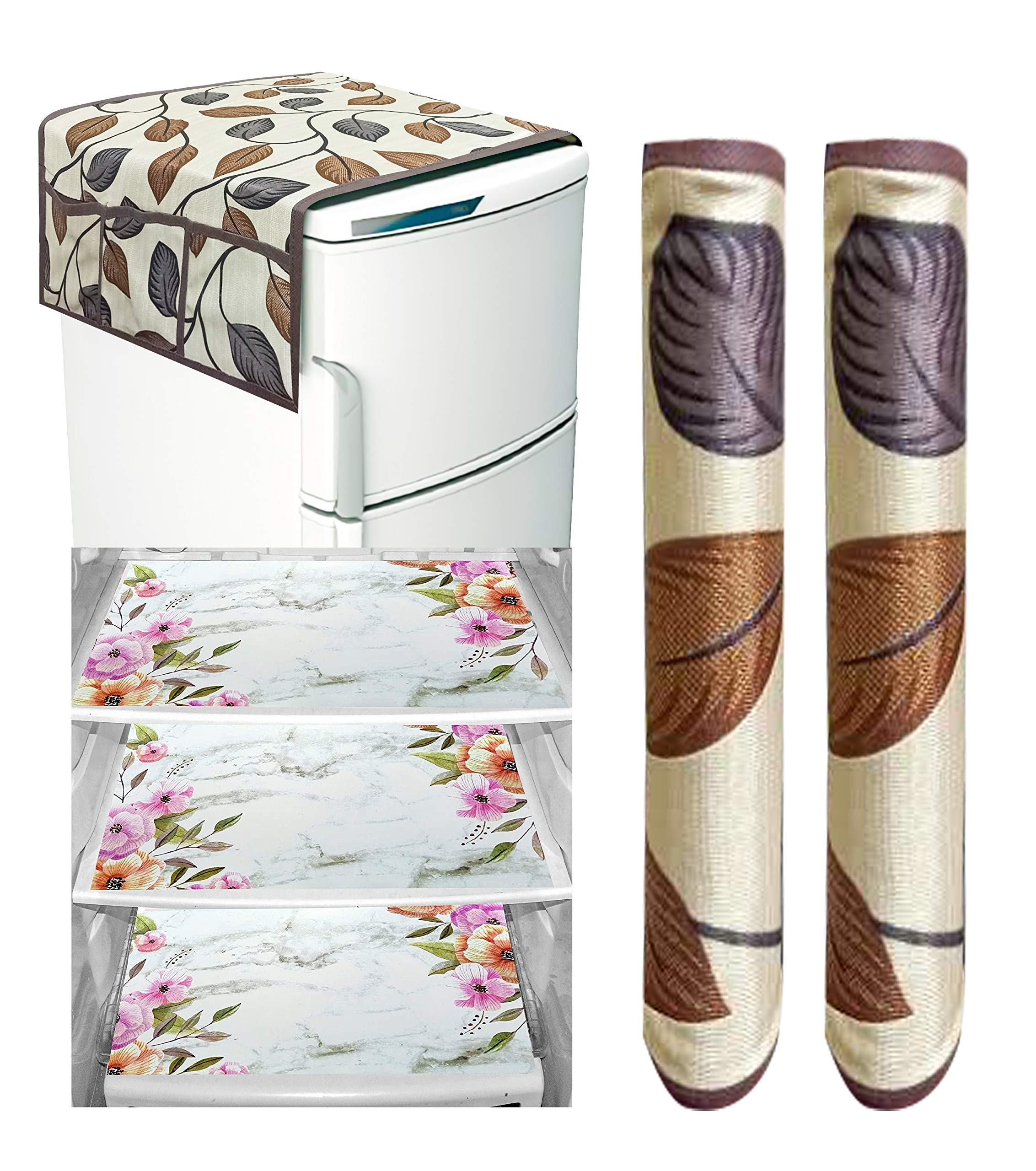 Groki Decorative Fridge Cover and Mat Combo - 1 Top Cover with Pockets, 2 Handle Covers & 3 Fridge Inside Shelf Mats, Cotton & Knitting Material - Brown (B091DZWY4D) Amazon Price History, Amazon Price Tracker