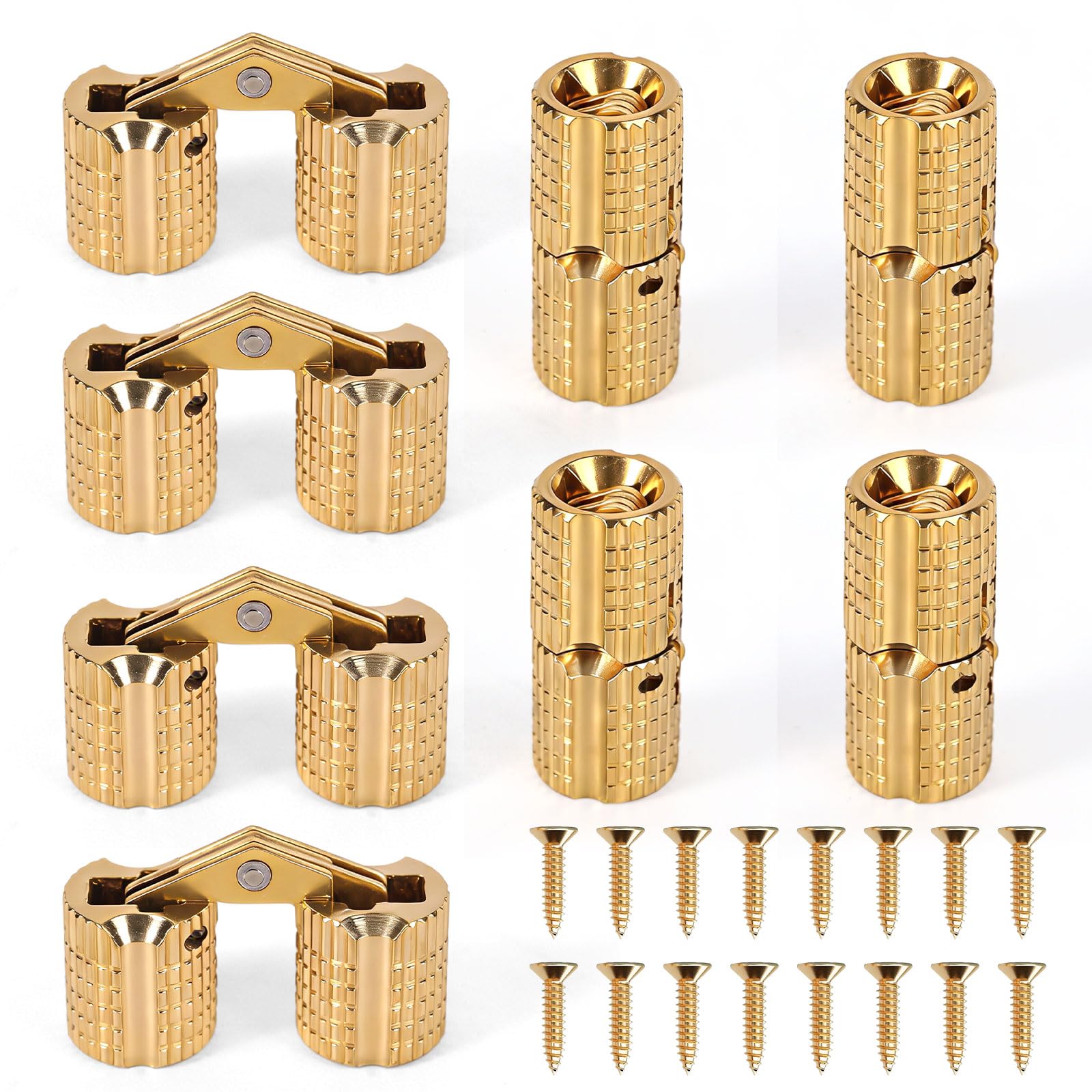 8pcs 8mm Hidden Brass Barrel Hinges with Screws, 180 Degree Opening Angle Concealed Hinges for Jewelry Box Wooden Box DIY Handcraft Furniture Hardware (Gold-Colored)
