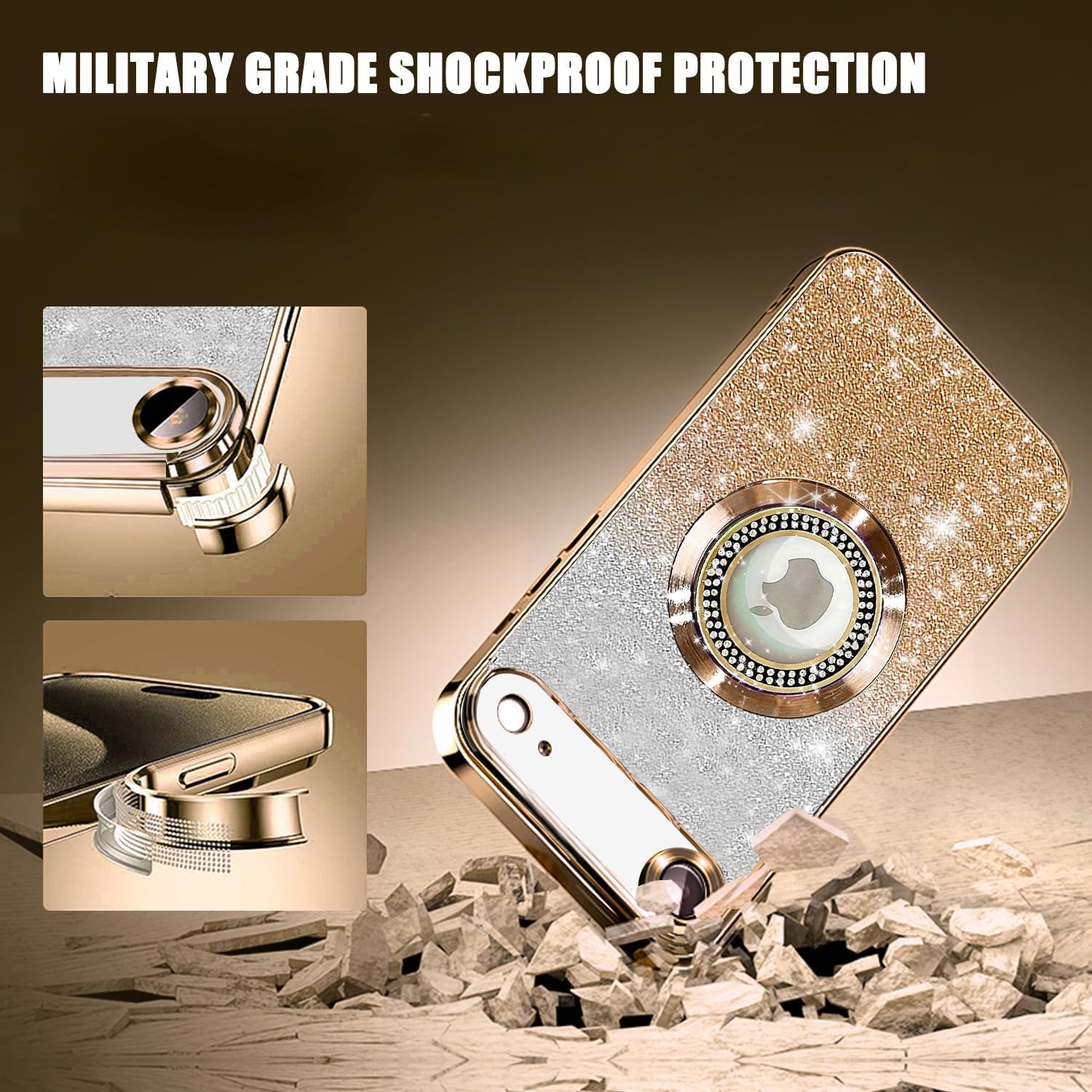 Misscase for iPhone Air Magnetic Glitter Case Compatible with MagSafe,Full Protection Slim Shockproof Case with Camera Lens Protector Plating Bling Cover Case for iPhone 17 Air 6.5" Gold - Image 4