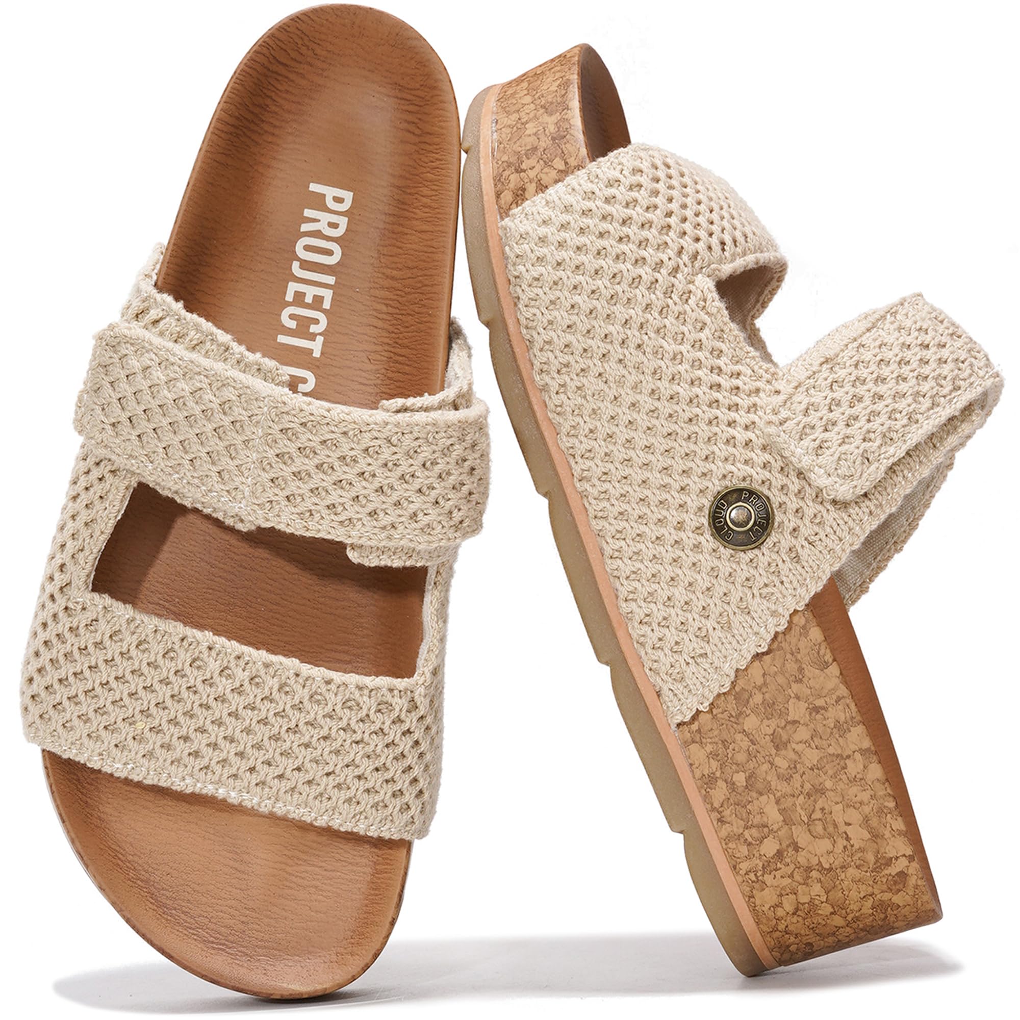 Project Cloud Platform Sandals Women Footwear - Genuine Leather Beach Summer Wedges with Comfortable Memory Foam Insole - Non Slip & Lightweight Wedge Sandals for Women 2025 (Prime,NATCRO,10)