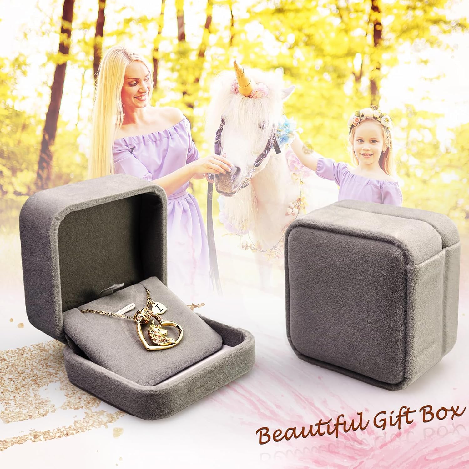 Valentines Day Gifts - Unicorn Necklace Gifts for Girls, Gold CZ Heart Unicorn Jewelry Initial Girls Birthday Colorful Heart Necklace Birthday present - Image 6