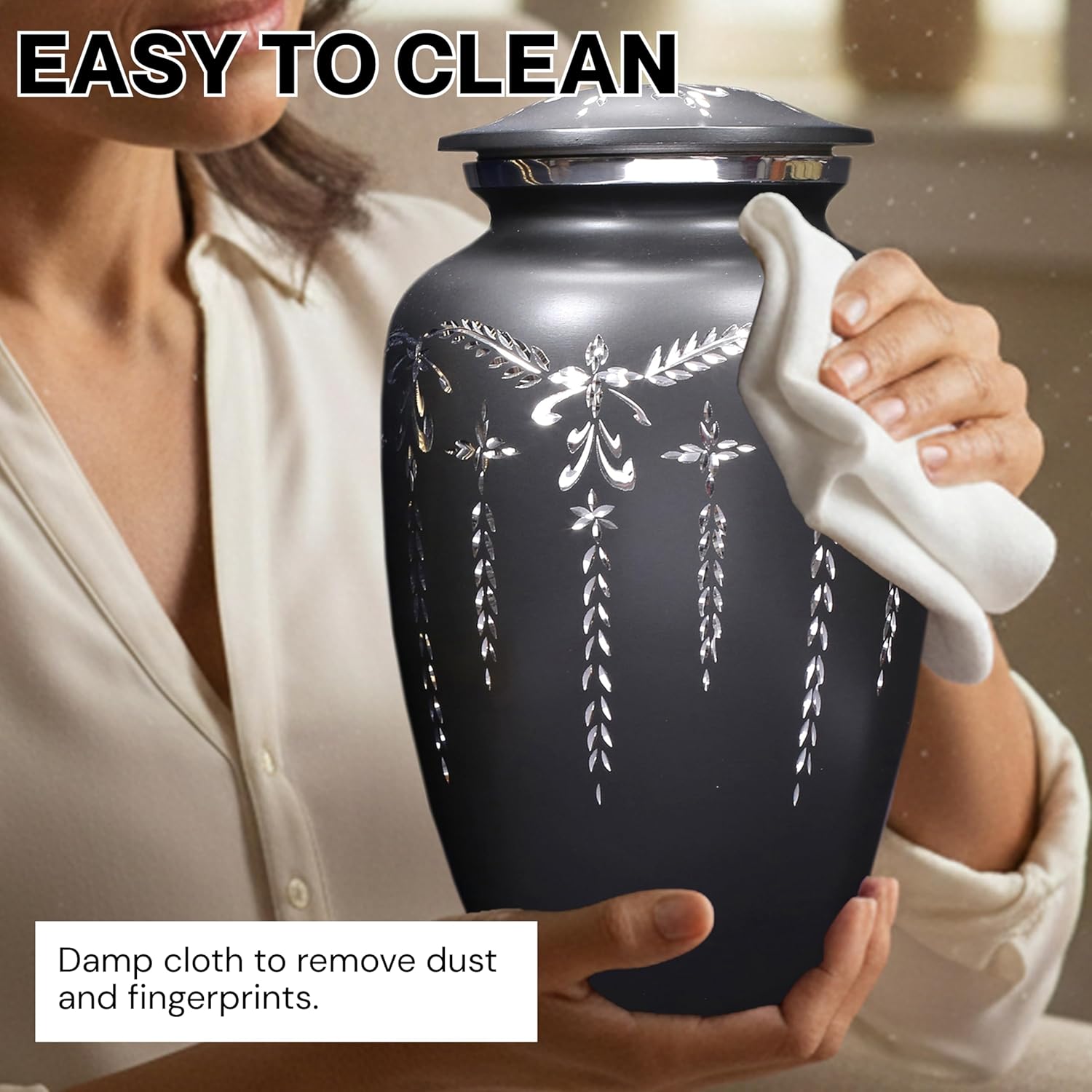 ALPHA Living HOME Engraved Aluminum Urn for Ashes Adult Male - Female, Black Silver Cremation Urn for Human Ashes, Large Funeral Memorial Urn with Secure Lid, Holds Remains up to 200 lbs - Image 9