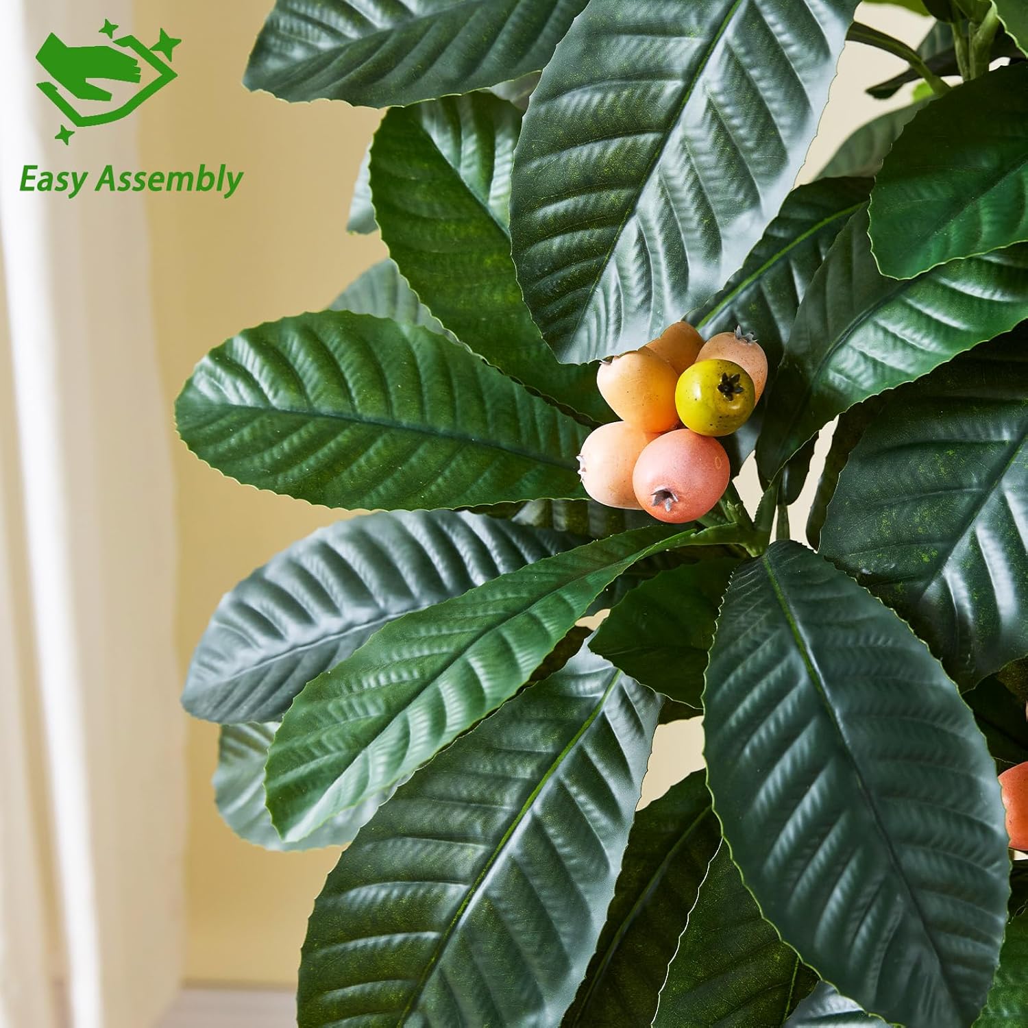 Artificial Loquat Tree 5FT Japanese Medlar Tropical Fruiting Plant Tall Artificial Plants Indoor-Loquat Tree Large Fruiting Silk Tree for Home Office Living Room Decor Indoor (White Tall Planter) - Image 4