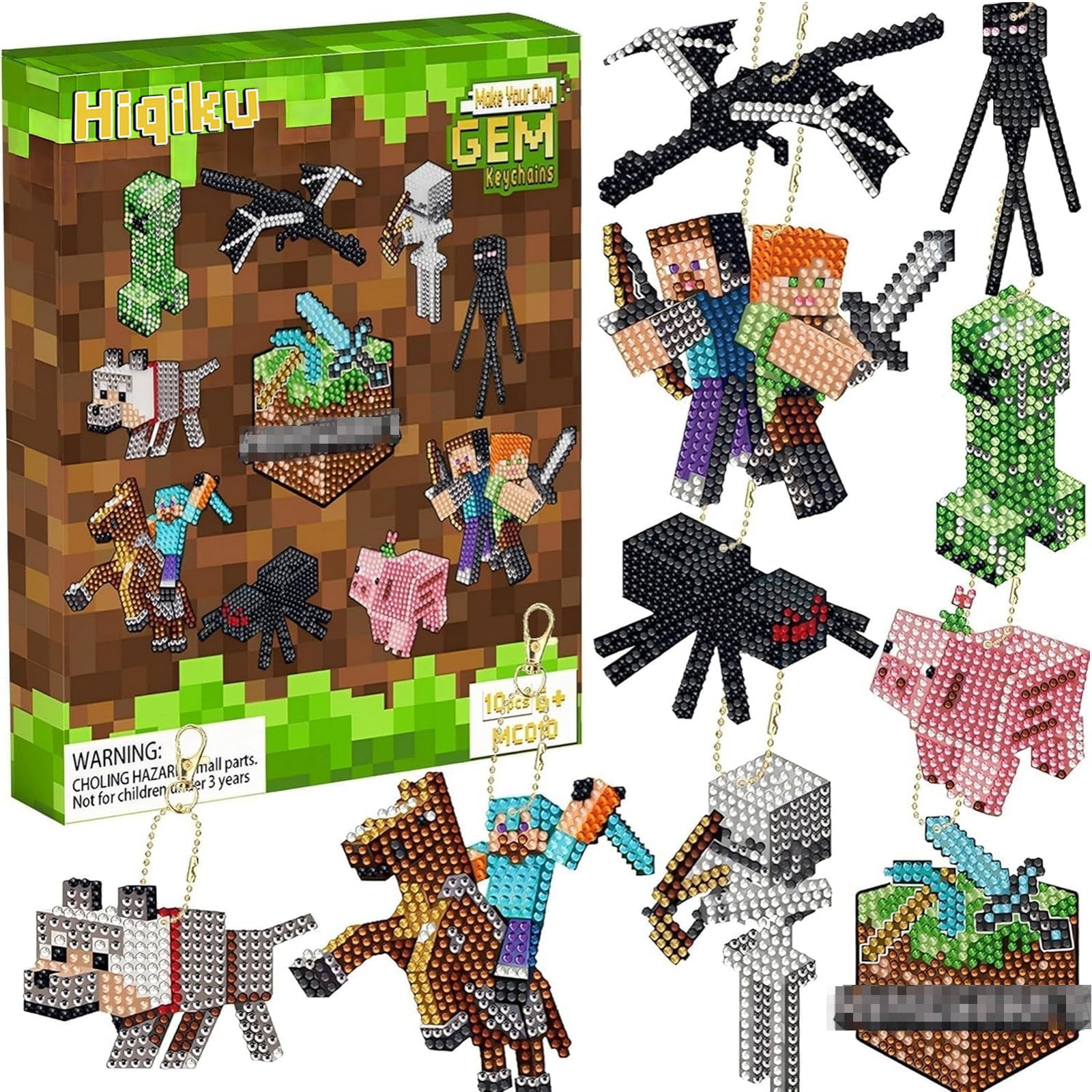 Hiqiku Kids Diamond Art Keyrings - Double Sided Mosaic Kits for Boys and Girls - Arts and Crafts for Ages 6+ - Gem Art Birthday and Christmas Gifts