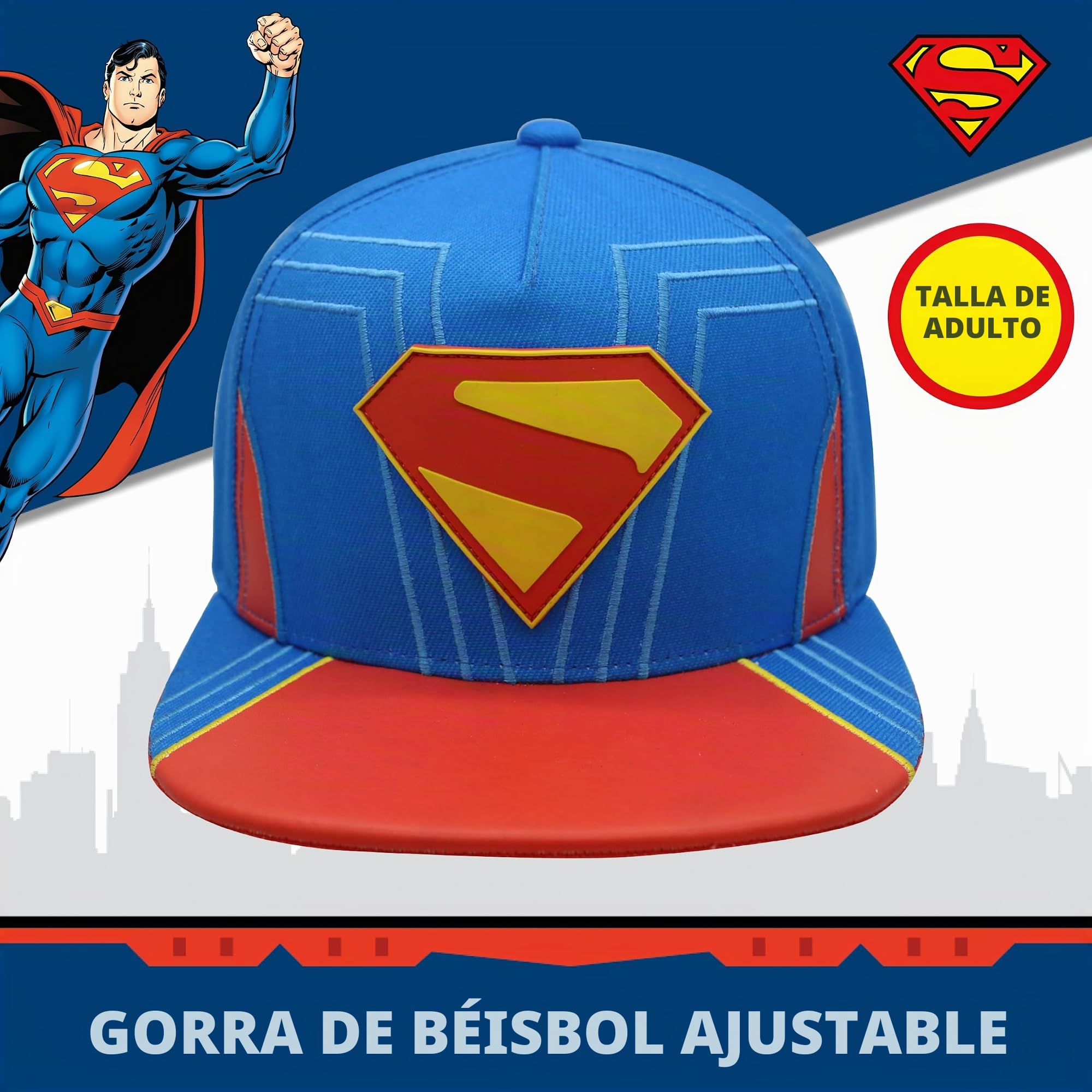 Concept One DC Comics Superman Baseball Cap, Snapback Hat with Flat Brim Gorra de béisbol Unisex Adulto