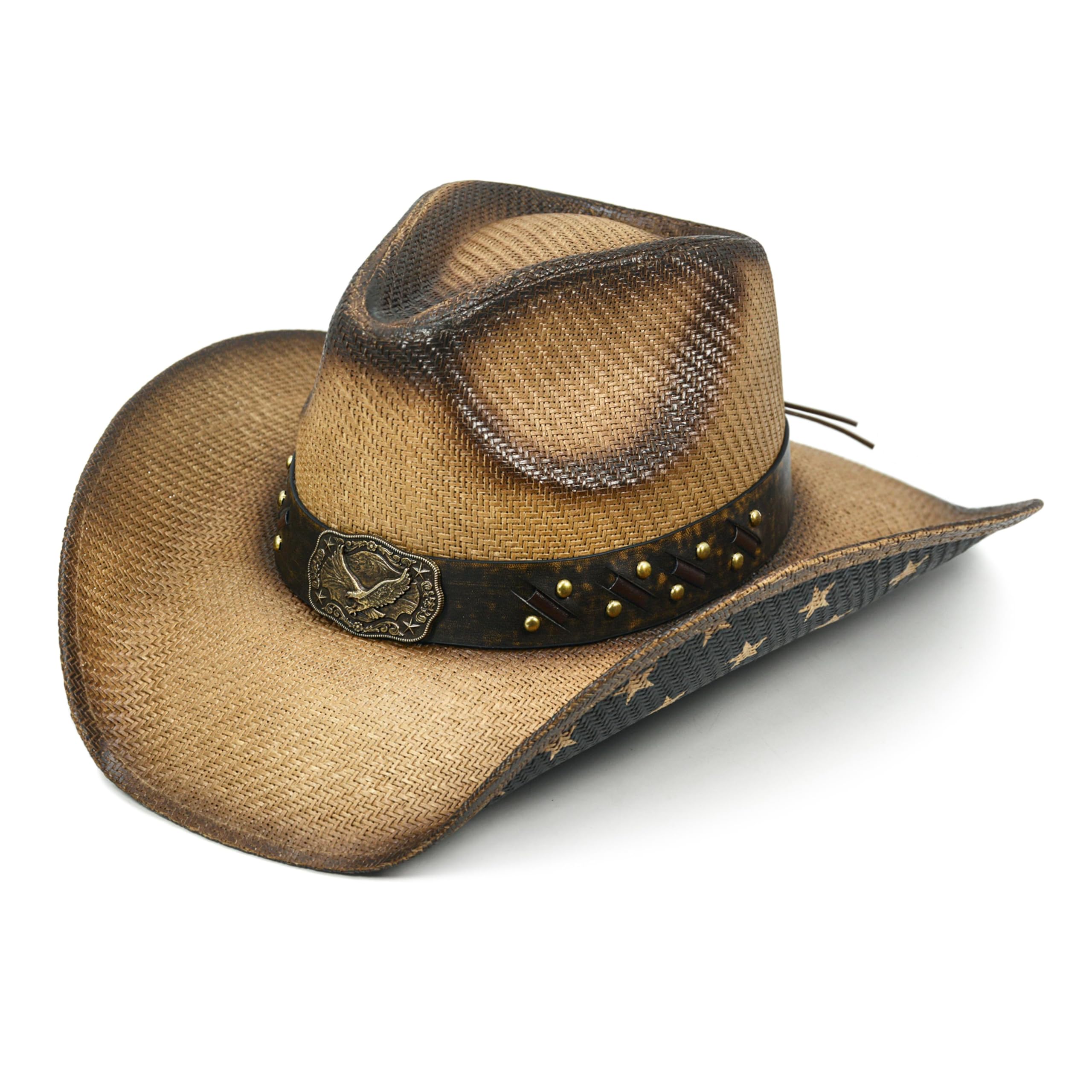 Studded Leather Straw Cowboy Hat