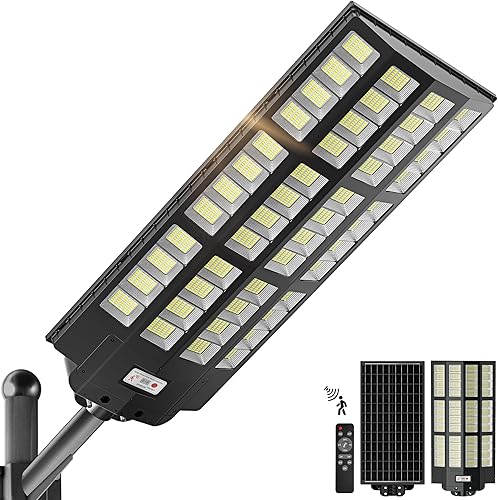 Luces solares de calle de 10000 W para exteriores, luces solares de gran angular, sensor de movimiento para exteriores, luz de estacionamiento
