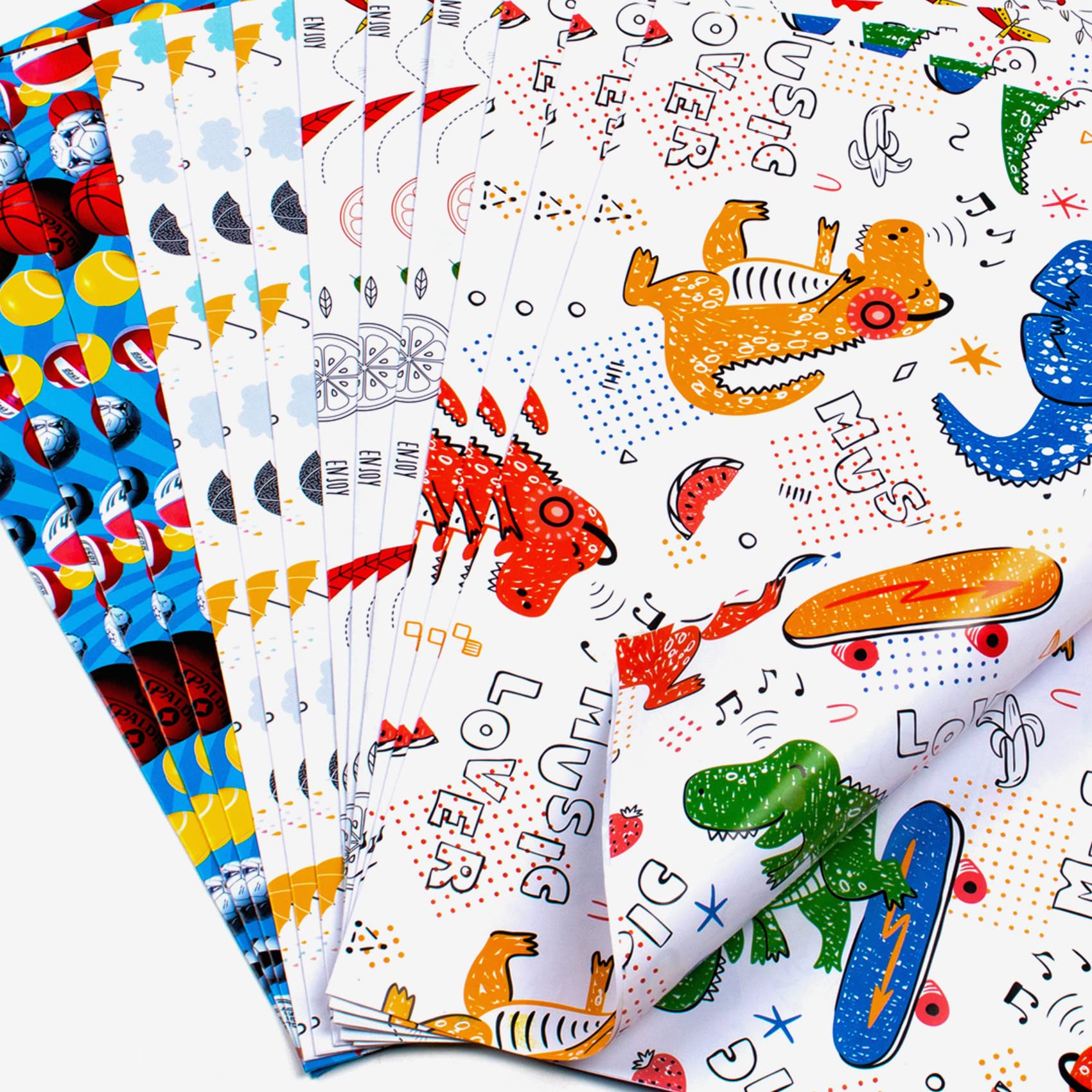 YZL Cute Cartoon Wrapping Paper Birthday Wrapping Papers 12 Sheets, Folded Flat Gift Wrap Paper Sheets for Birthday, Baby Showers, 20 x 29.5 inch Per Sheet