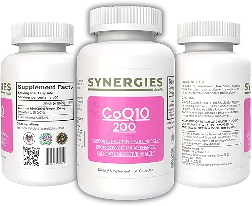 Miniatura 2 de Synergies Health CoQ10 - Cápsula de 200 mg con ubiquinona y celulosa, suplemento de coenzima Q10 de alta absorción con harina de arroz, ayuda al