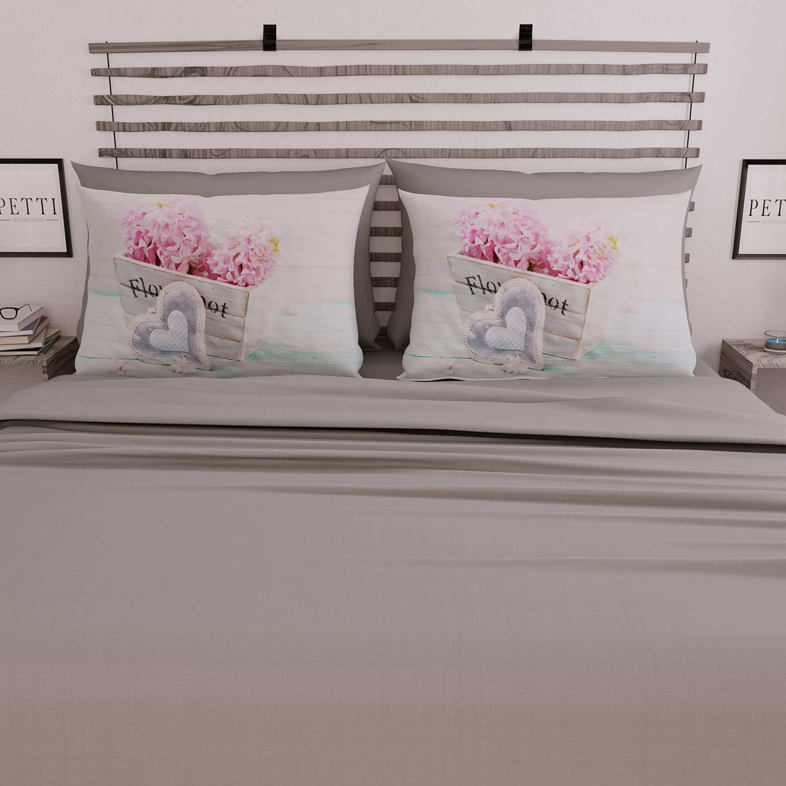 PETTI Artigiani Italiani, Complete Bed Set, Double Sheets, Basket Sheets with Flowers, Double Bed Set - Image 4