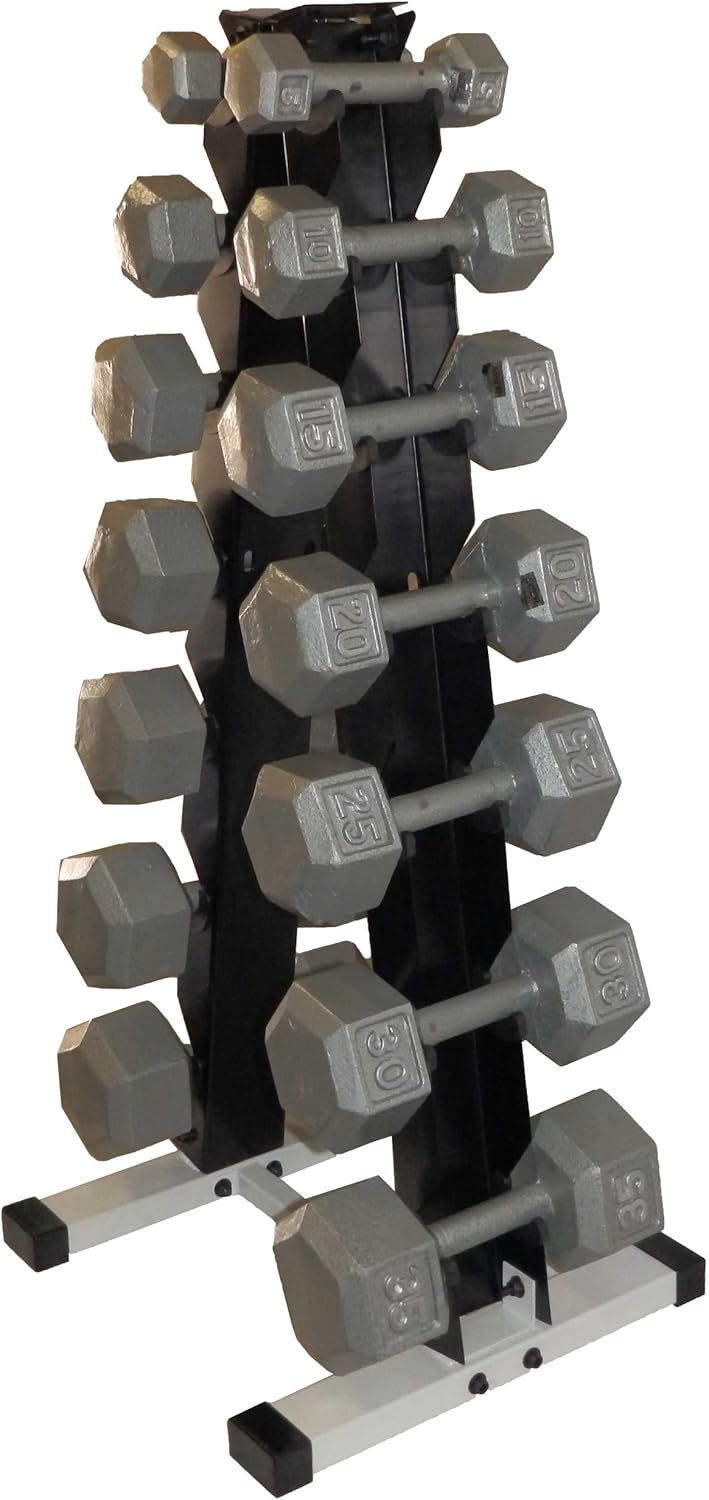 7 Pair Dumbbell Rack with Grey Hexgon Dumbbell Set. (Total 146 Lb