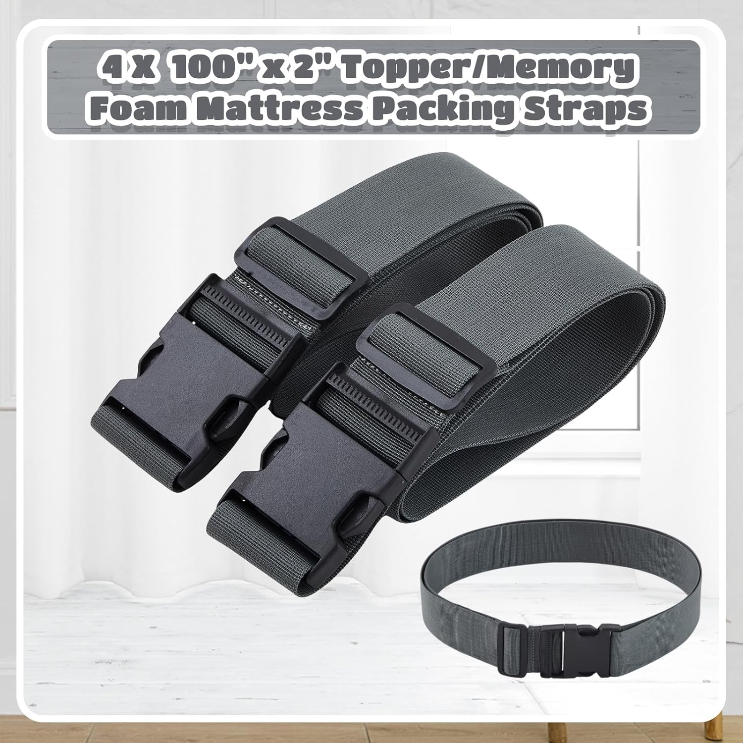 4 Pack Mattress Moving Straps, Adjustable Packing Straps with Buckles for Mattress Storage or Moving, Fits Queen& King (100" x 2")
