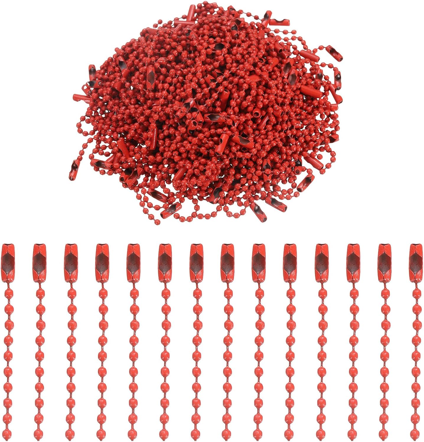 uxcell 220pcs Metal Ball Bead Chain, 100mm Long Bead Connector Clasp Dog Tag Hanging Chain for Key Chains Tags Craft Projects Jewelry Making, Red