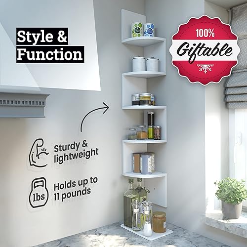 Miniatura 10 de Soporte de pared esquina estantes acabado natural Greenco 5Tier