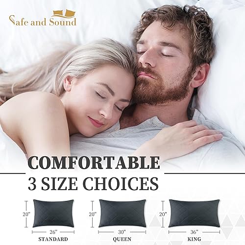 Miniatura 6 de Safe and Sound Paquete de 2 protectores de almohada, tamaño Queen, funda de almohada impermeable con cremallera, transpirable, suave, silencioso,