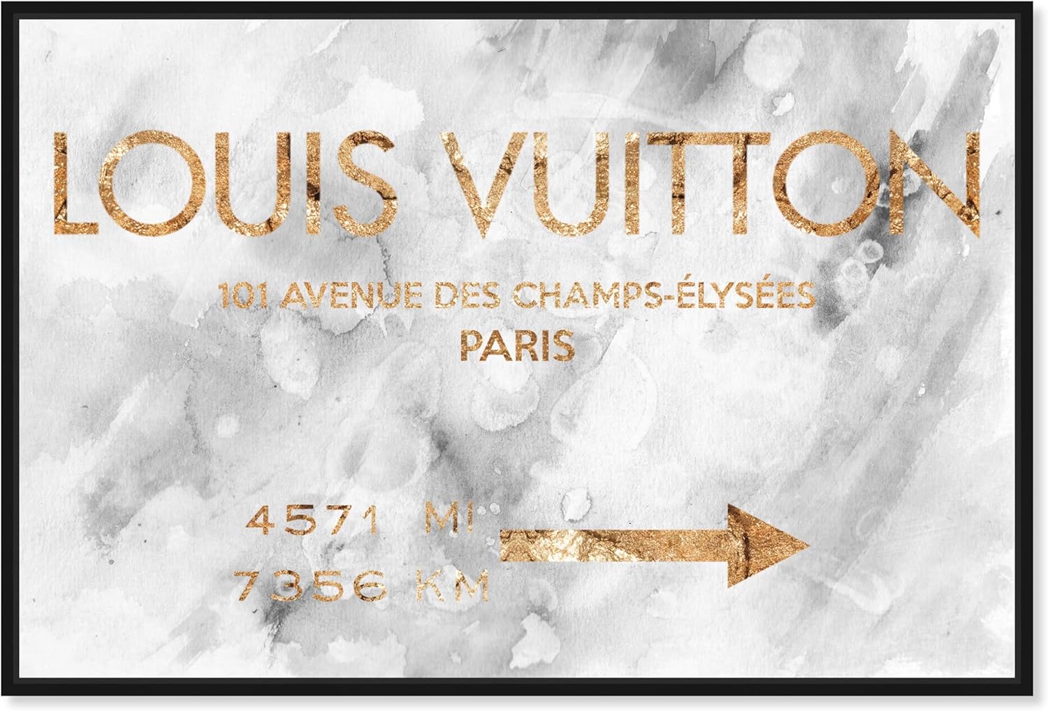 The Oliver Gal Artist Co. Fashion and Glam Contemporary Canvas Art - Parisian Road Sign, Wall Art for Living Room, Bedroom, and Bathroom, 24 in x 16, White and Gold Home Decor