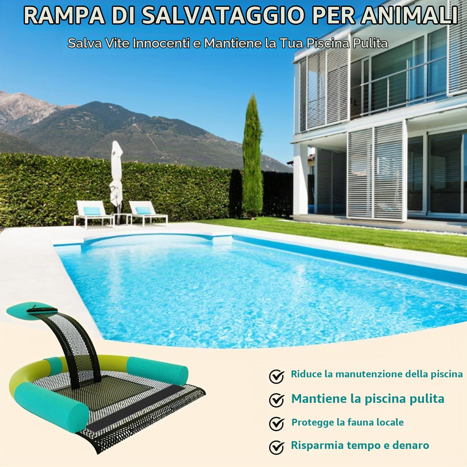 Poolvio Rampa salva-animali per piscina, salva rane, rospi, topi, uccelli, in polietilene nero (PE), PVQWT-002