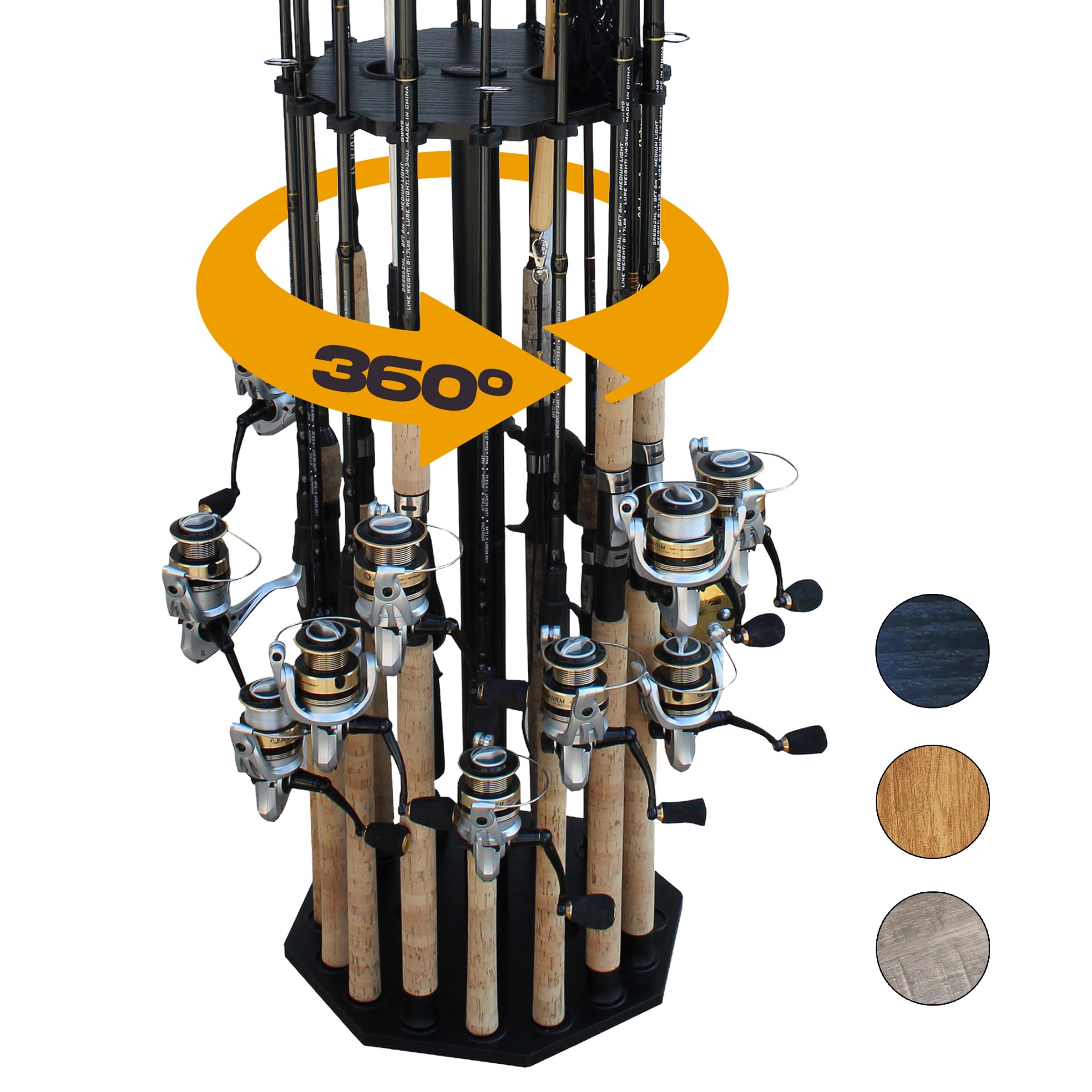 Rush Creek Creations 16-Rod Spinning Fishing Pole Rack - Premium Rod Holder for Garage, Basement, or Shed - Top Plate Inserts for Nets, Tackle, and Accessories - Gear Storage