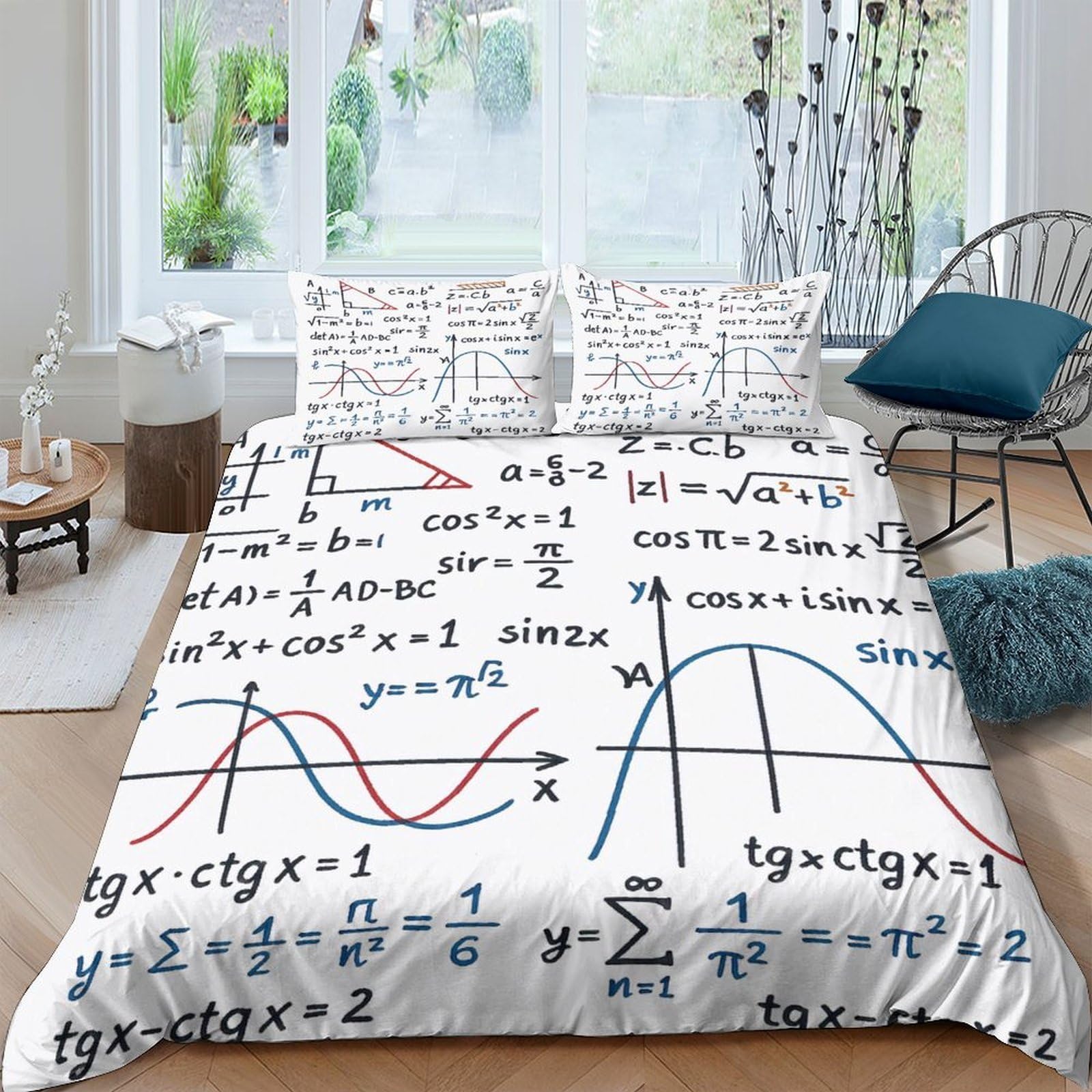 Ctjqhvkz Style-10 3D Printed Mathematical Formula Fitted Sheet Microfiber Soft Breathable Graph Equation Mattress Cover For Bedroom Dorm Decor Single（135X200cm）