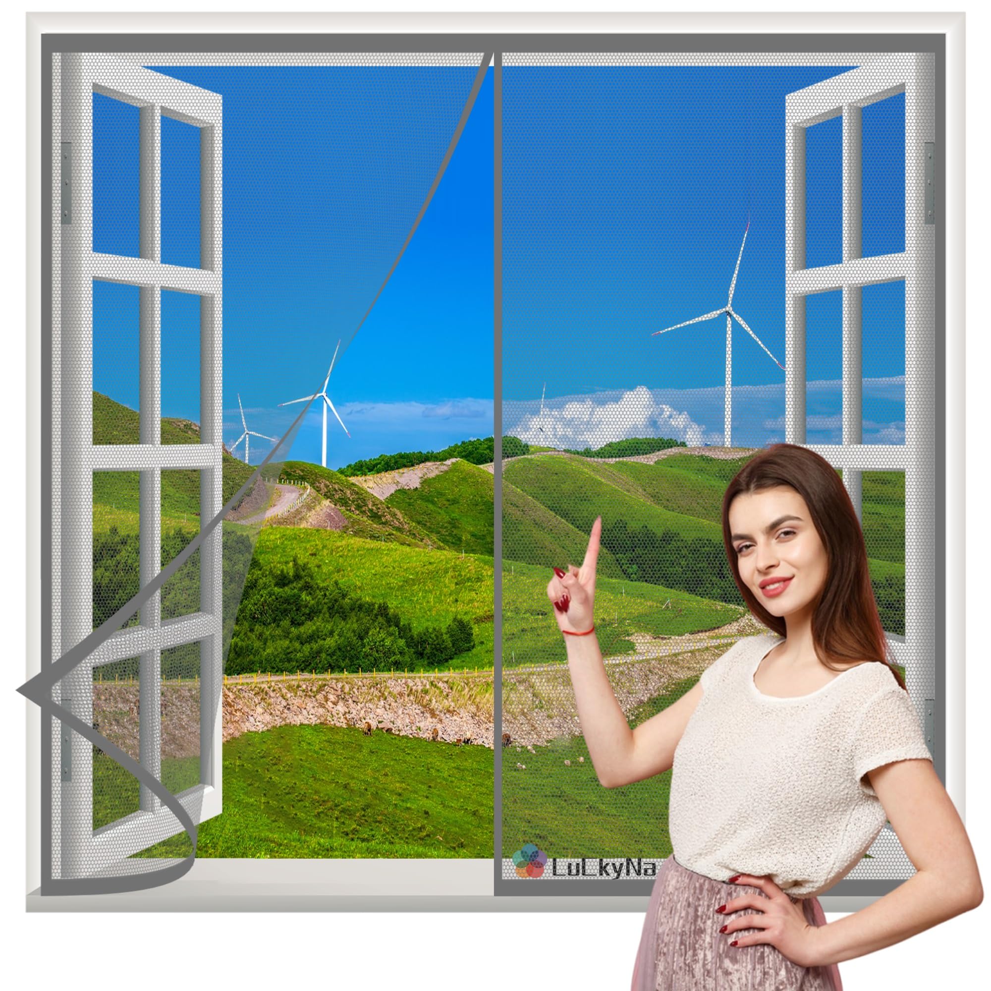 Luckyna Grey Magnetic Screen Window 55X110cm With Strong Magnets And Bottom Weight Bar- For Patio Balcony Garage Cellar Easy To Install