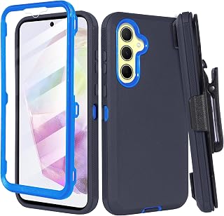 Designed for Samsung Galaxy A35 5G (2024) Case with Belt Clip Holster, Built-in Screen, Anti-Drop, Shockproof, with Kickstand, Heavy Duty Protection (Blue)