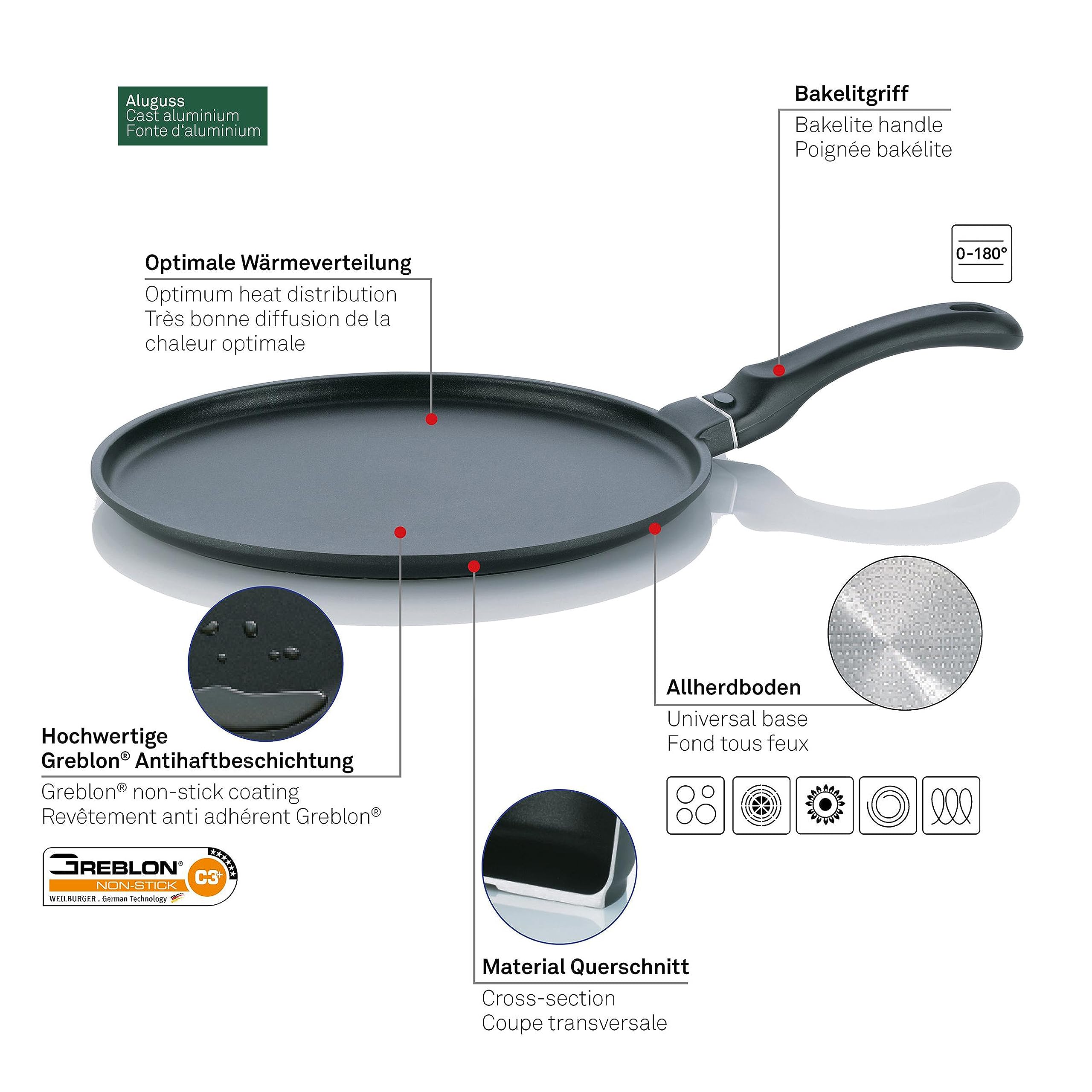 kela Padella per crêpes28 cm KERROS, padella per frittelle a induzione, alluminio pressofuso con rivestimento ceramico, manico in bachelite, padella per crêpes a induzione