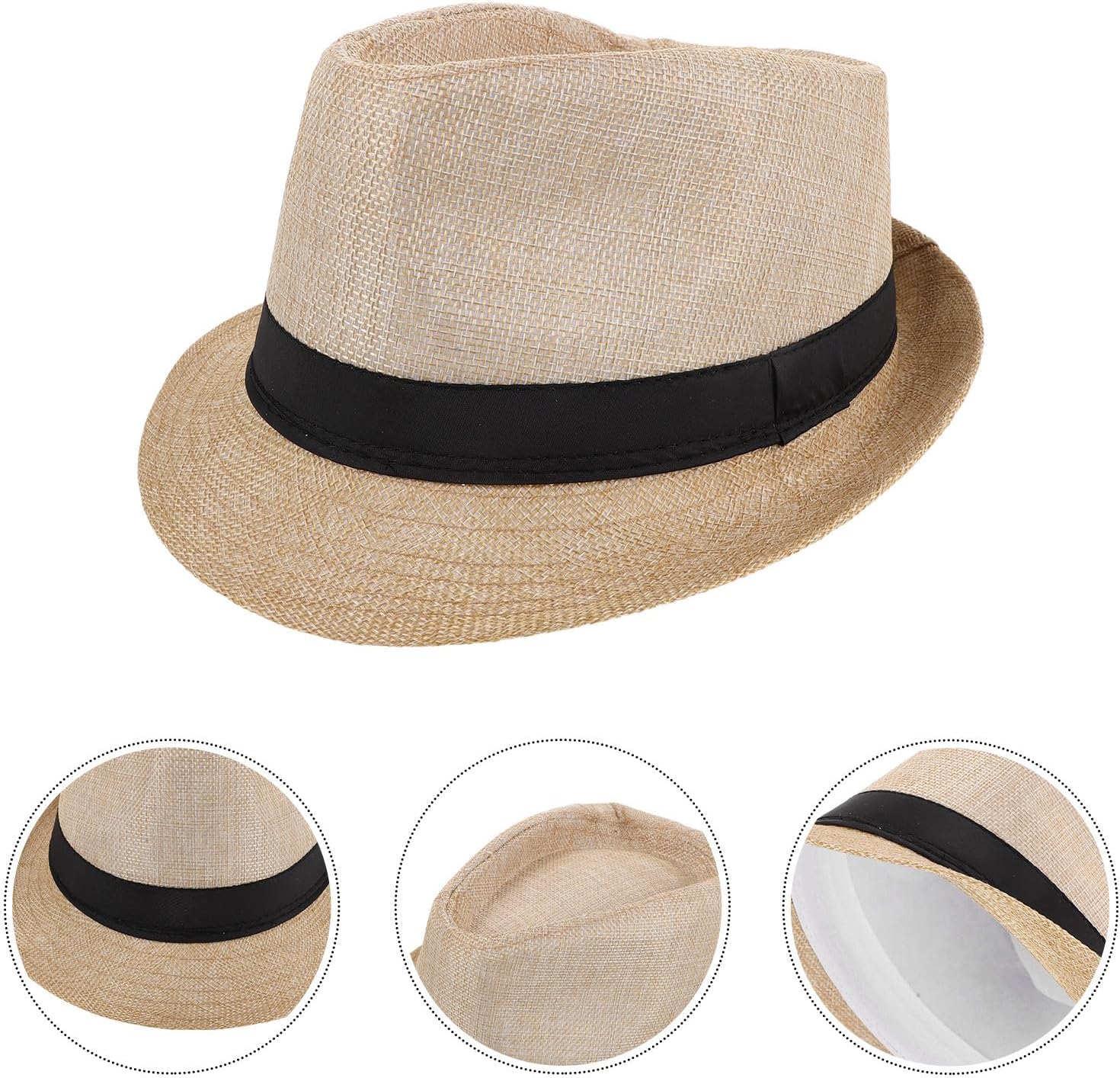12pcs Women Jazz Roll up Brim Sun Hat in Breathable Jute Black
