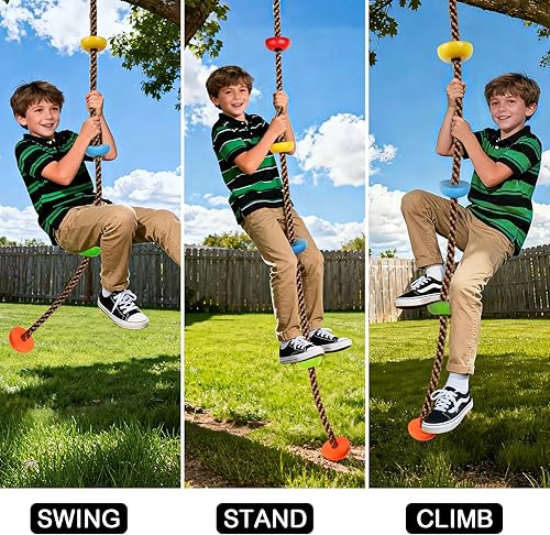 Vista 7 de 12 soportes de escalada de árboles ninja y cuerda de escalada de 6.56 pies para niños, kit de escalada de árboles para entrenamiento de carrera