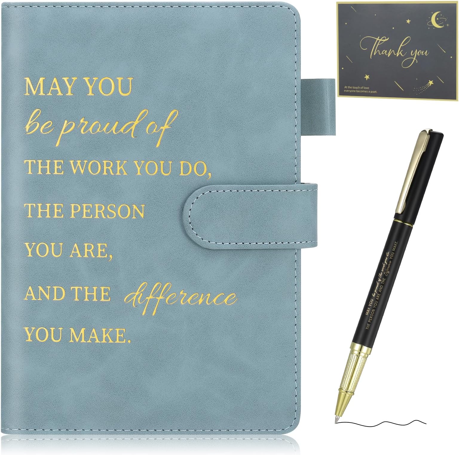 Thank You Gifts Employee Appreciation Gift Inspirational A5 Notebook Pen and Greeting Card Gift Set Friendship Leaving Gifts for Colleagues Women Men Coworker Nurse Teacher Employee (Blue)