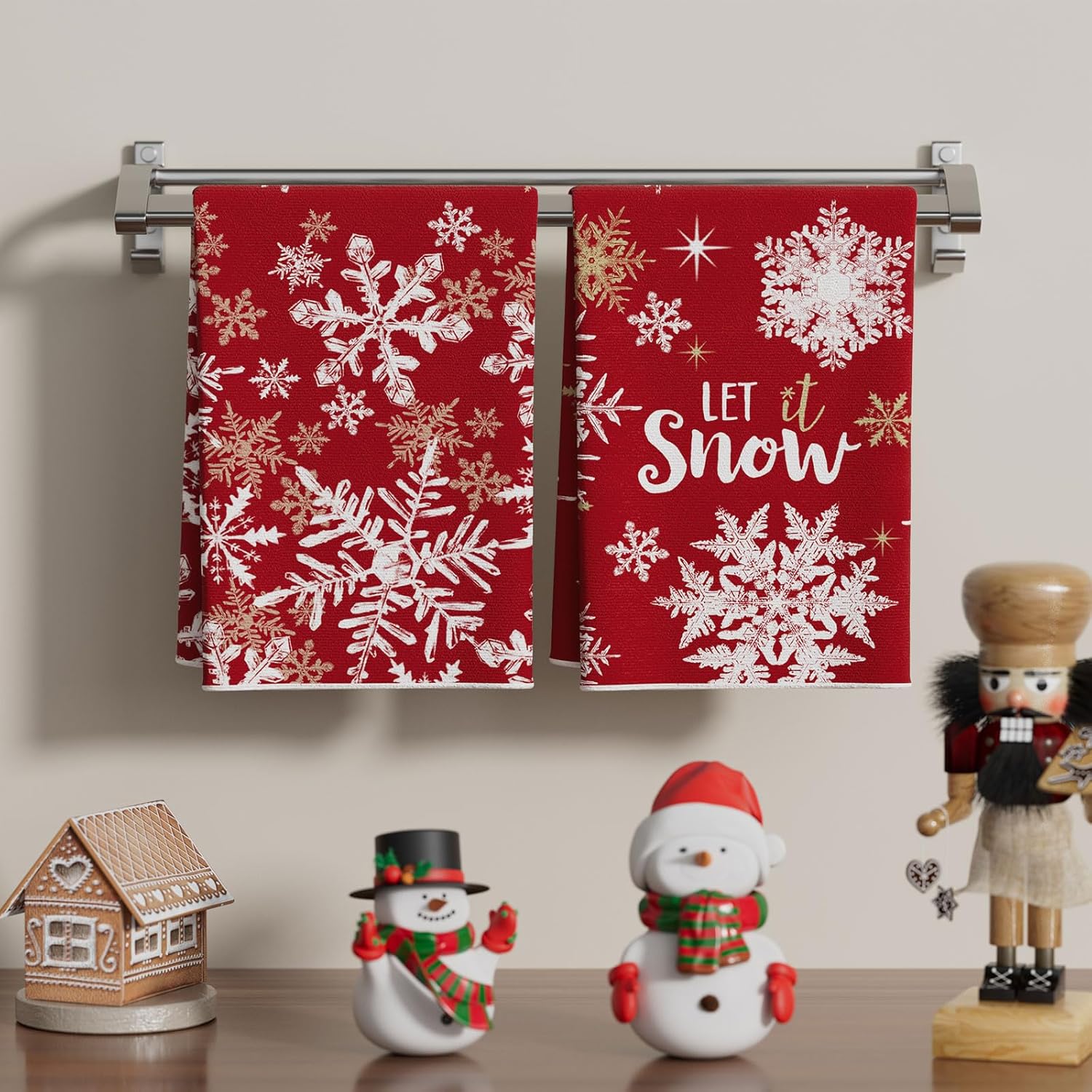 XCHI Red Snowflake Let it Snow Christmas Kitchen Towels Dish Towels 18x26 Inch Xmas Home Kitchen Decorations Hand Towels Set of 2 Drying Dishcloth - Image 2